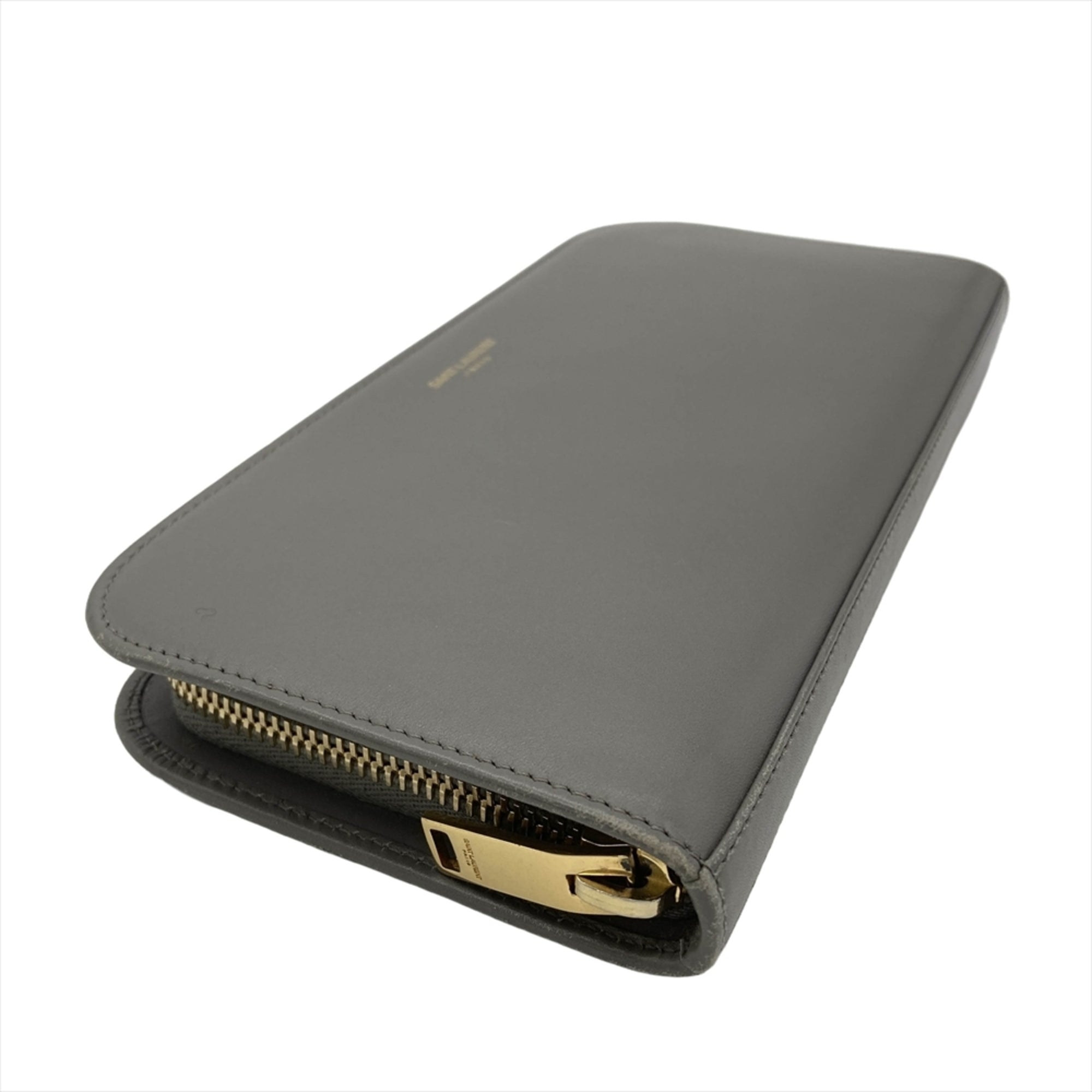Saint Laurent Gray Leather Long Wallet (Bi-Fold) (Pre-Owned)