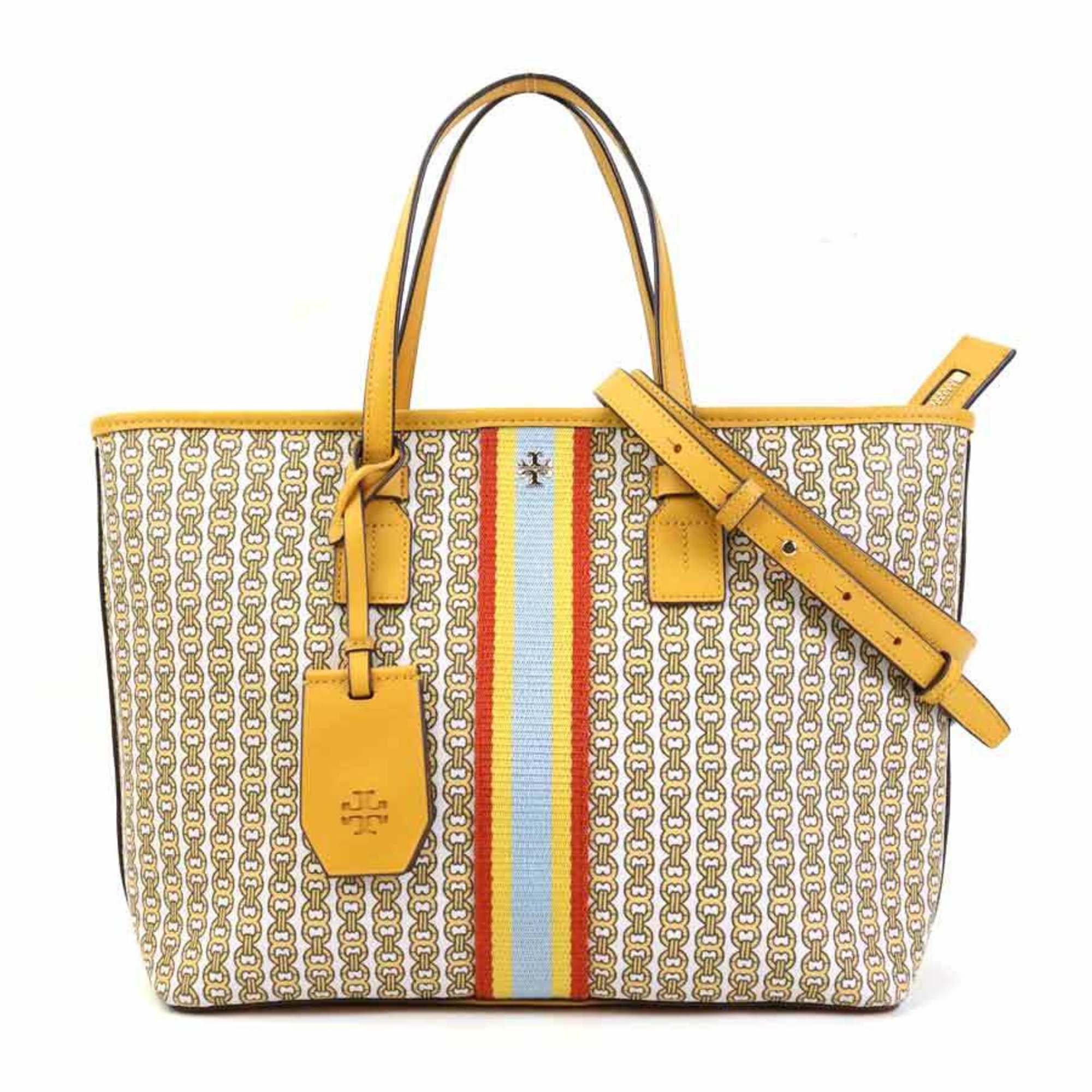 Tory Burch Yellow Coated Canvas Pvc Leather Handbag Shoulder Bag (Pre-Owned)