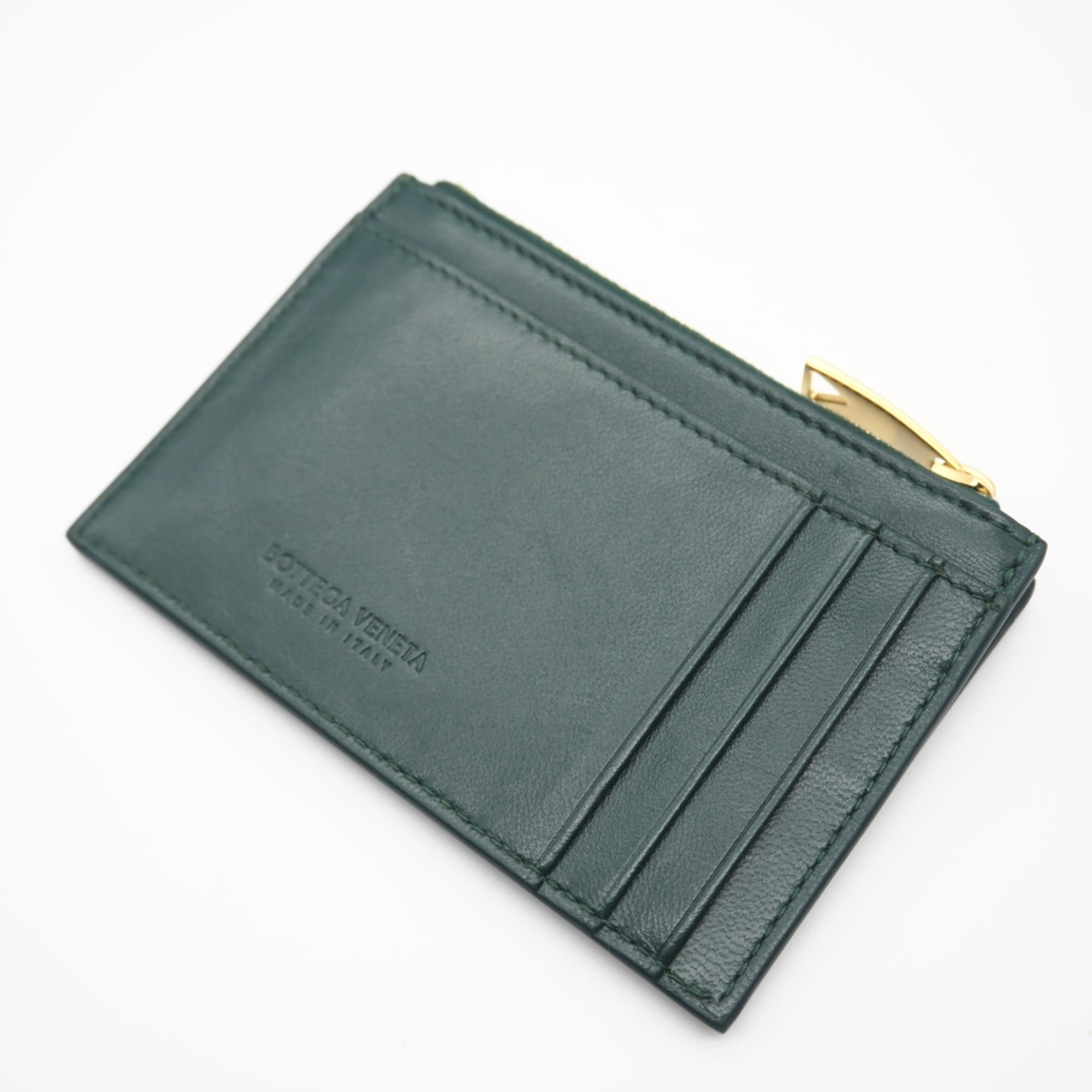 Bottega Veneta Emerald Green Green Leather Card Wallet (Pre-Owned)