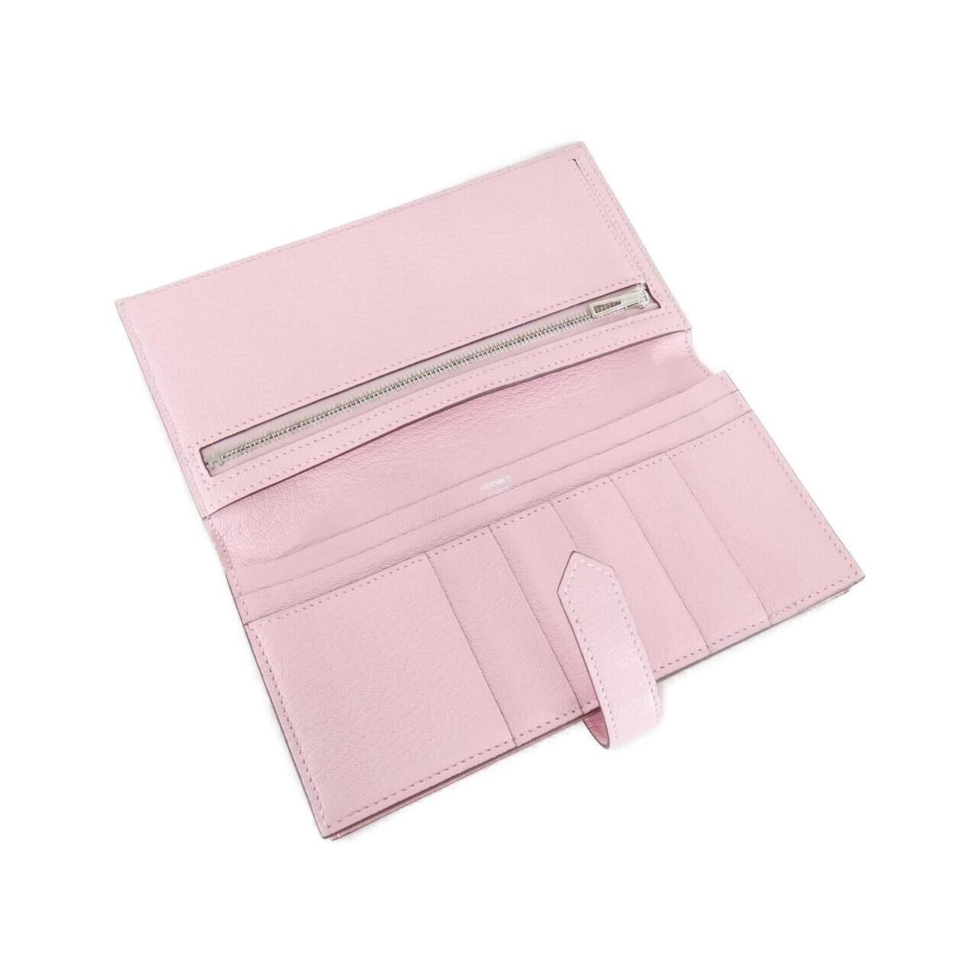 Hermes Rose Sakura Chevre Leather Long Wallet (Bi-Fold) (Pre-Owned)