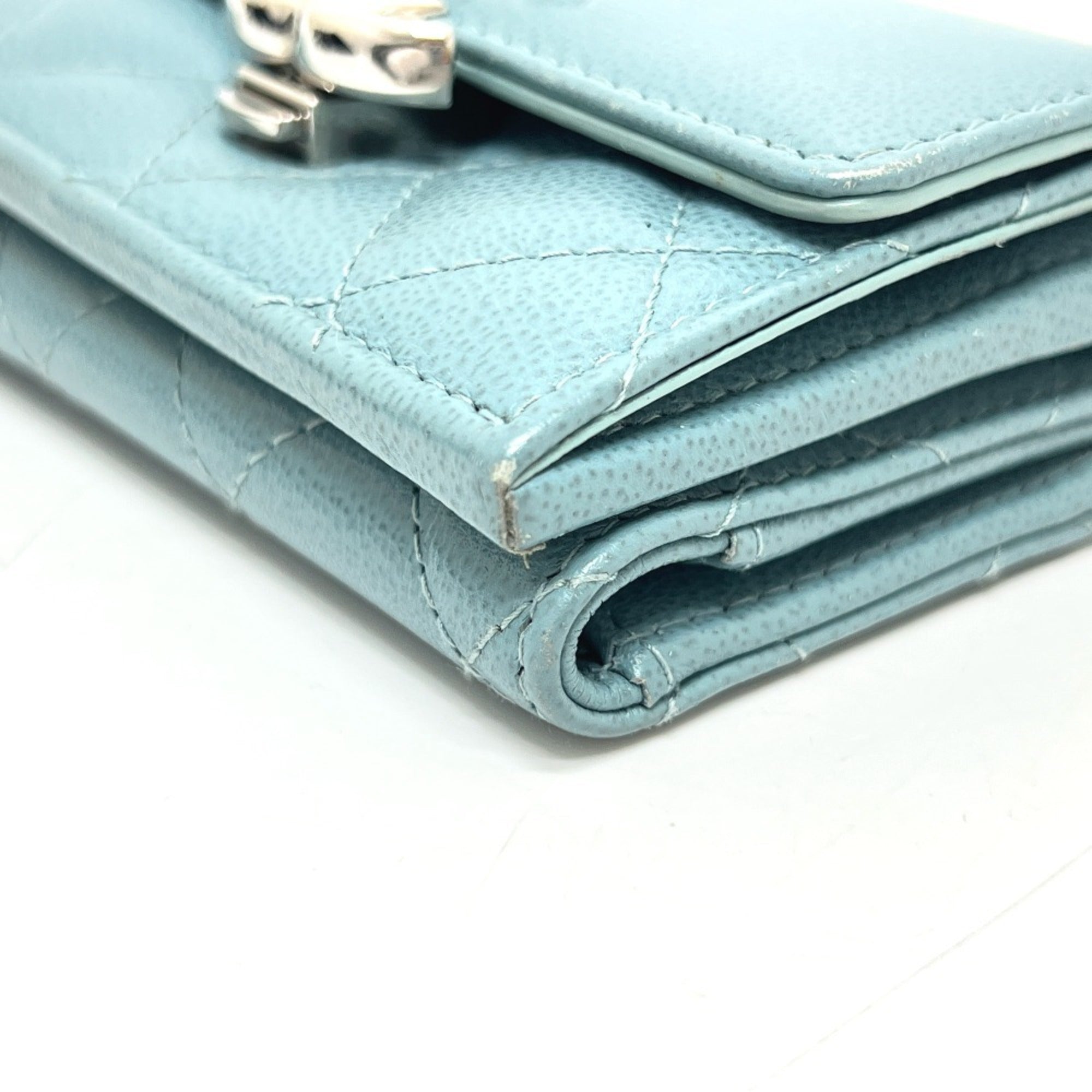 Chanel Light Blue Leather Wallet (Tri-Fold) (Pre-Owned)