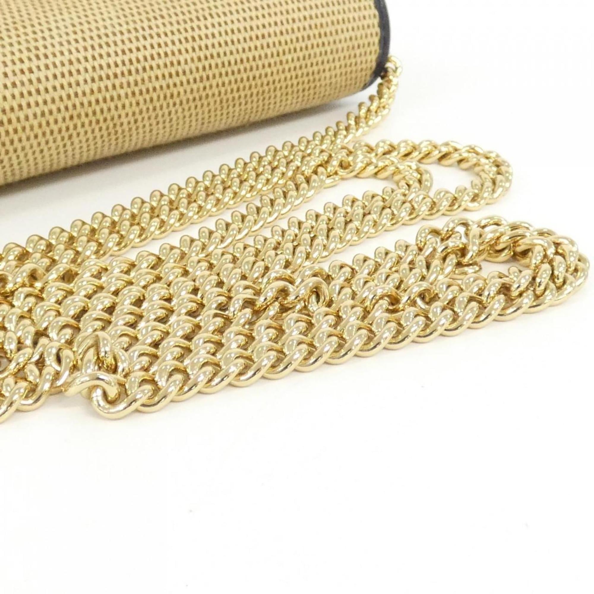 Gucci Beige Navy Canvas Leather Chain/Shoulder Wallet (Pre-Owned)