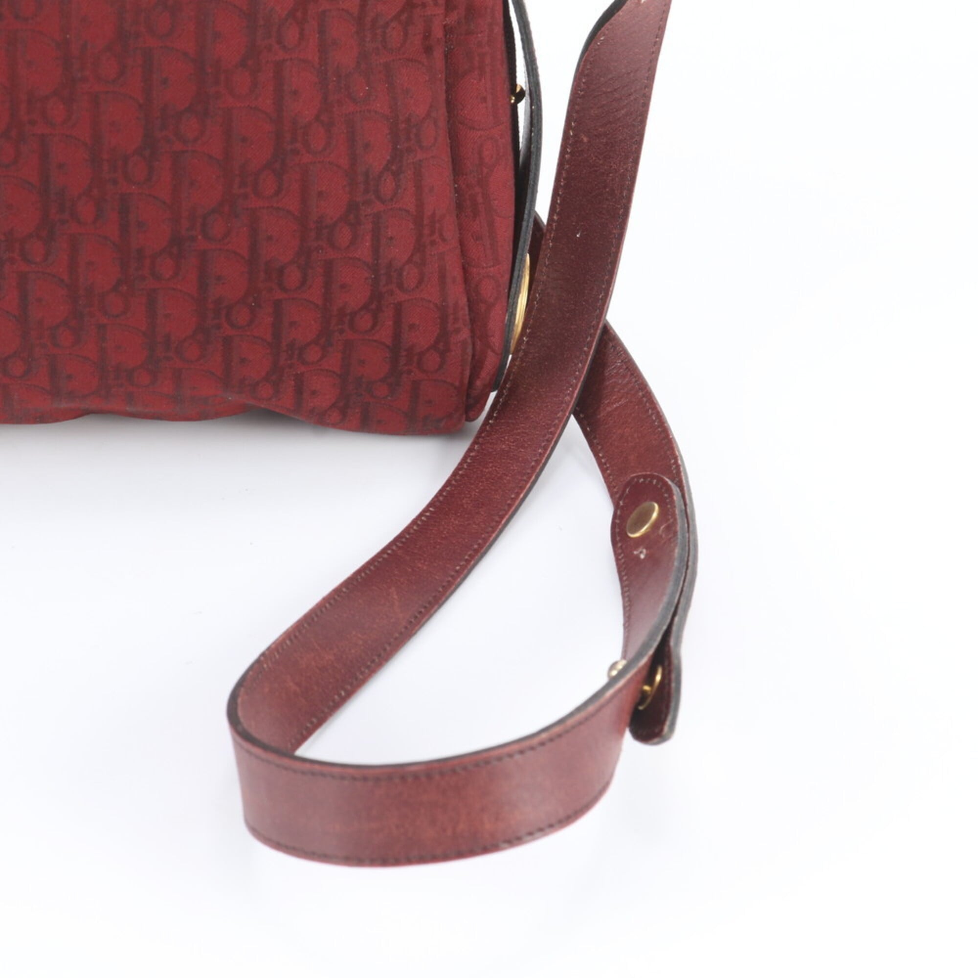 Christian Dior Red Color Wine Leather Canvas Crossbody Bag Shoulder Bag (Pre-Owned)