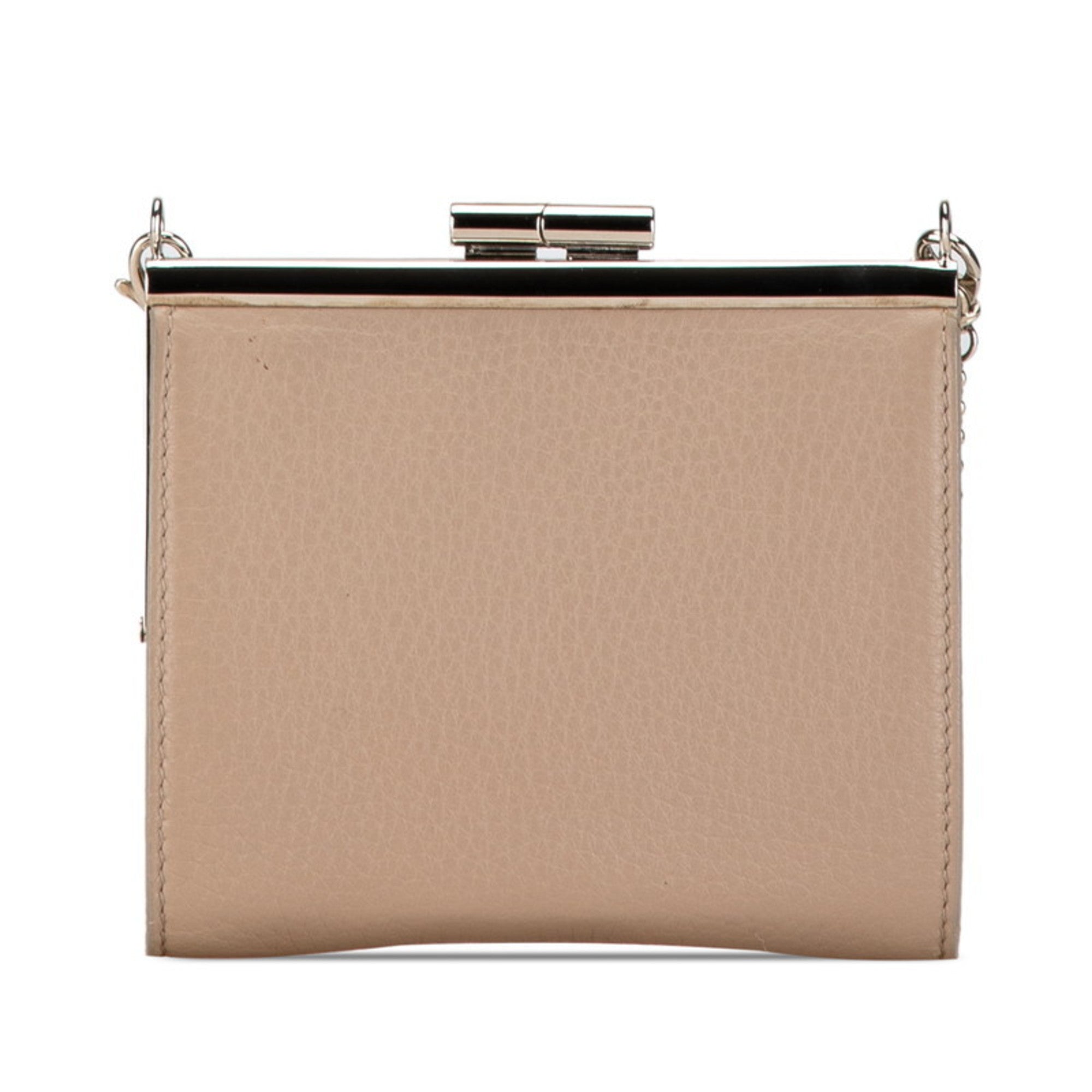 Bvlgari Beige Grayish Leather Chain/Shoulder Wallet (Pre-Owned)