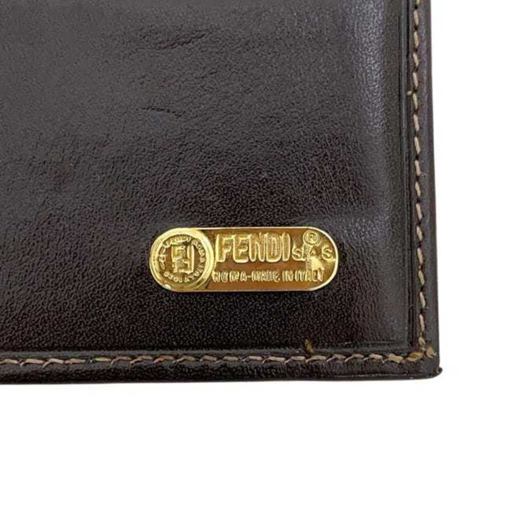 Fendi Brown Khaki Canvas Leather Long Wallet (Bi-Fold) (Pre-Owned)