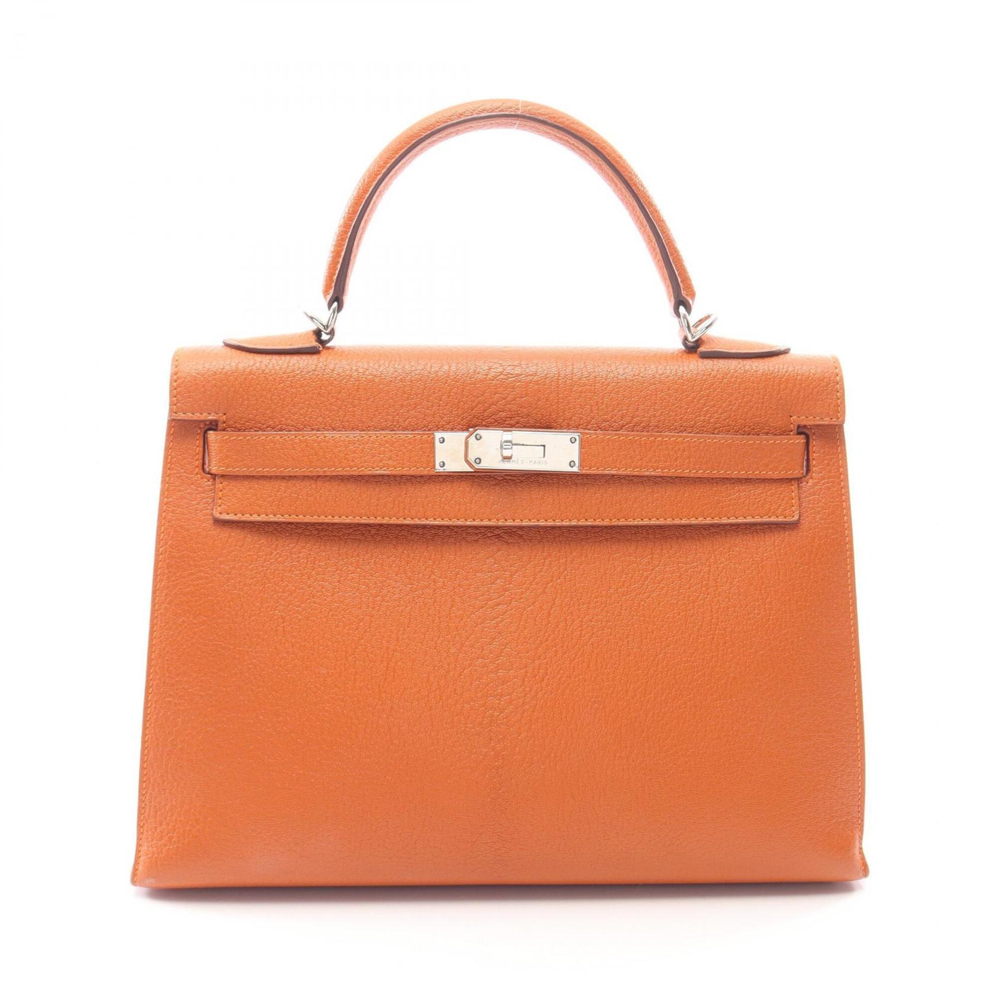 Hermes Orange Chevre Leather Handbag (Pre-Owned)