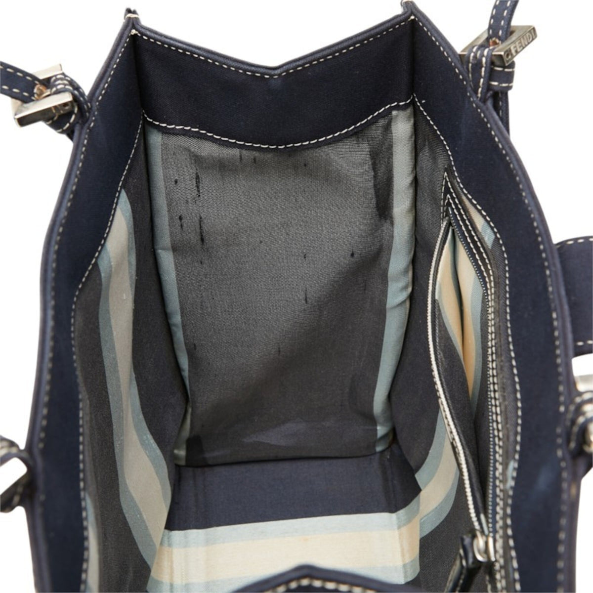 Fendi Navy Canvas Shoulder Bag Tote Bag (Pre-Owned)