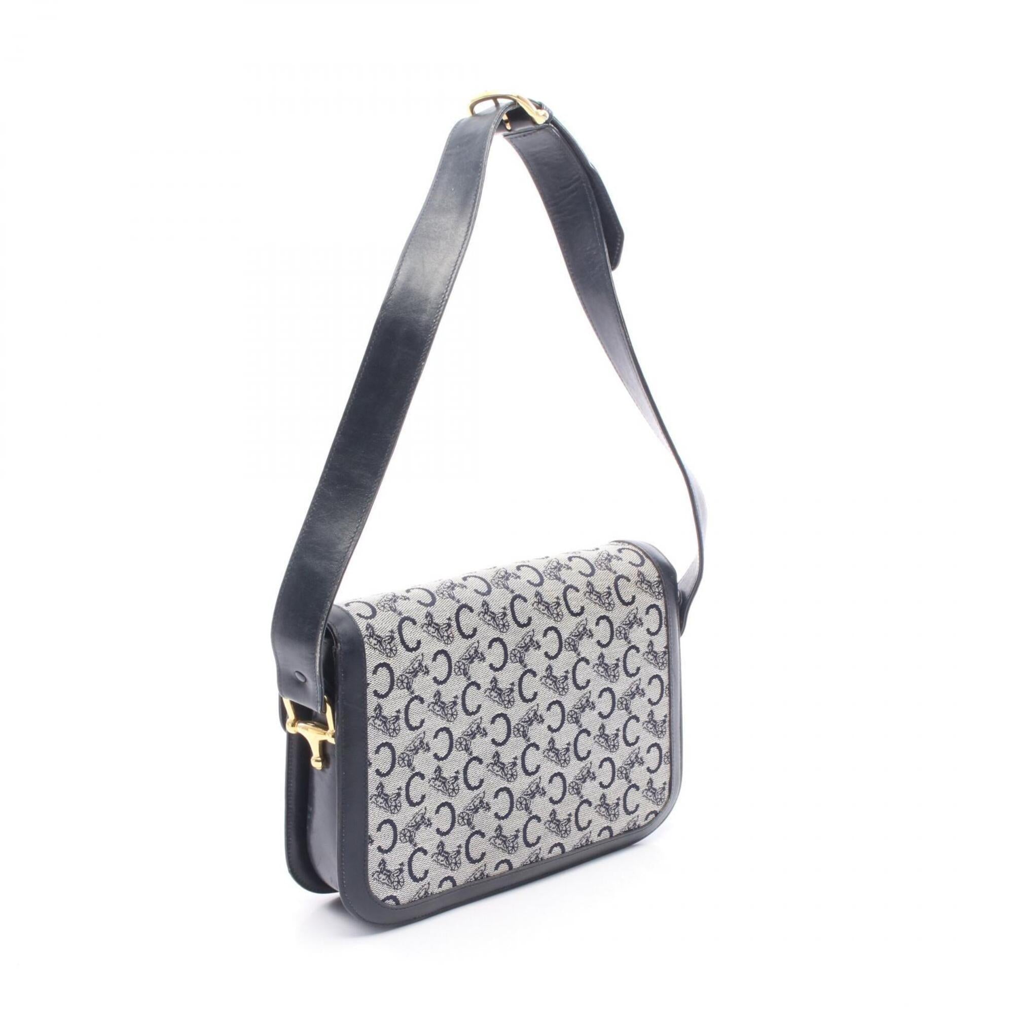 Celine Gray Navy Canvas Leather Handbag Shoulder Bag (Pre-Owned)