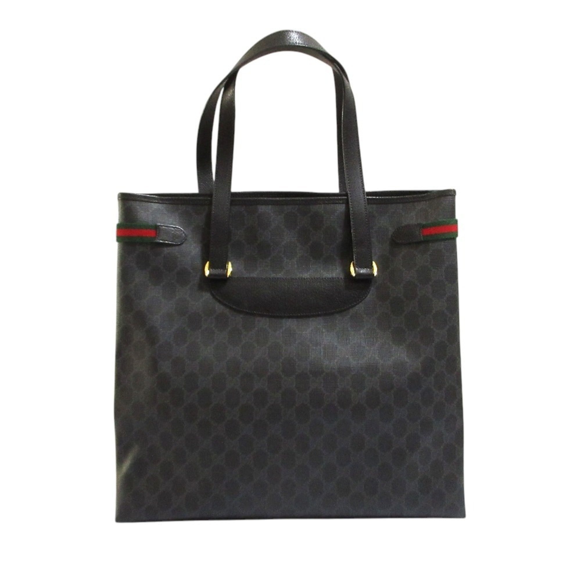Gucci Black Coated Canvas Leather Tote Bag (Pre-Owned)