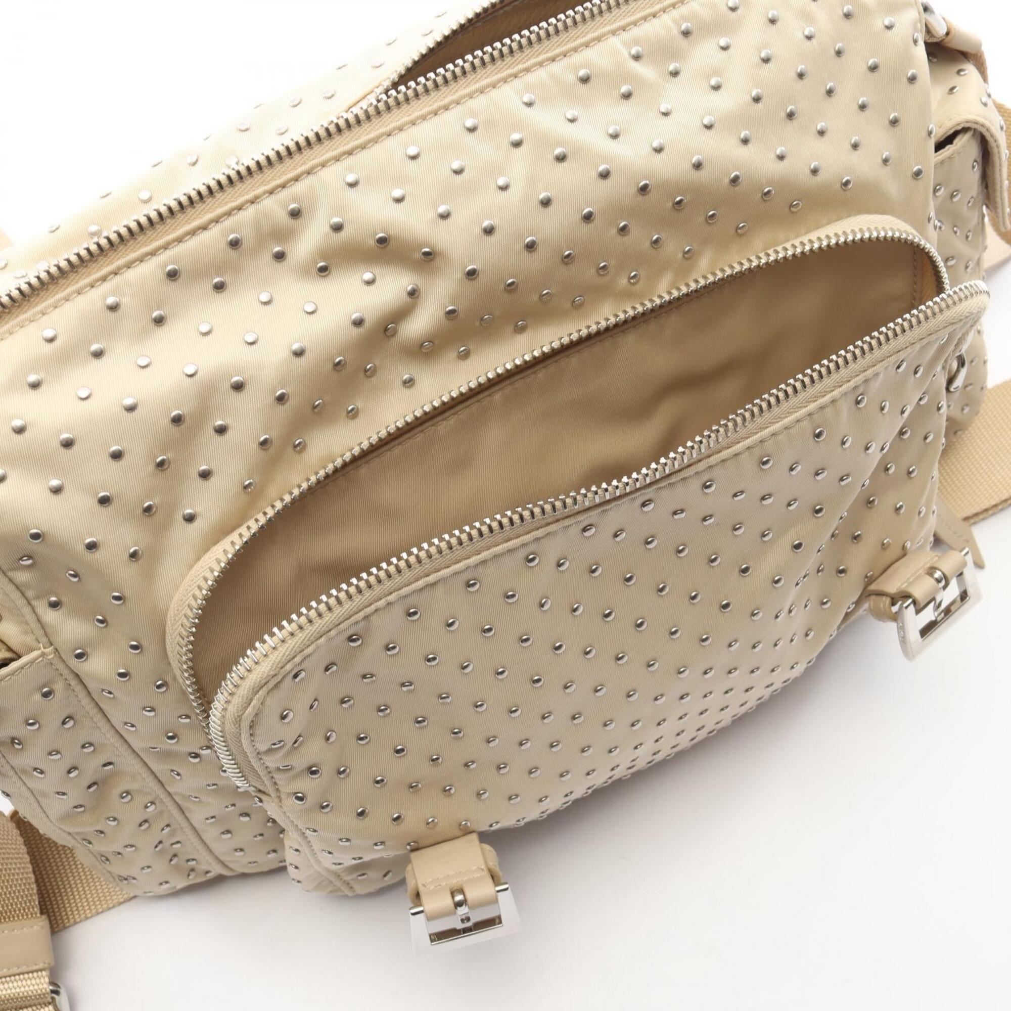 Prada Beige Nylon Leather Handbag Shoulder Bag (Pre-Owned)