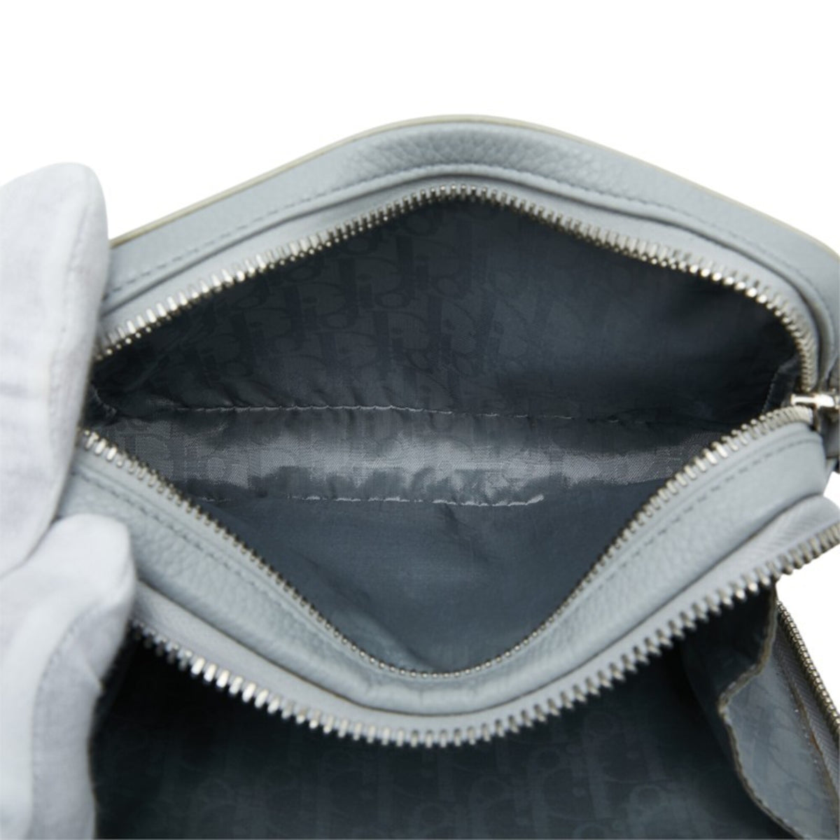 Christian Dior Gray Leather Messenger Bag Shoulder Bag (Pre-Owned)