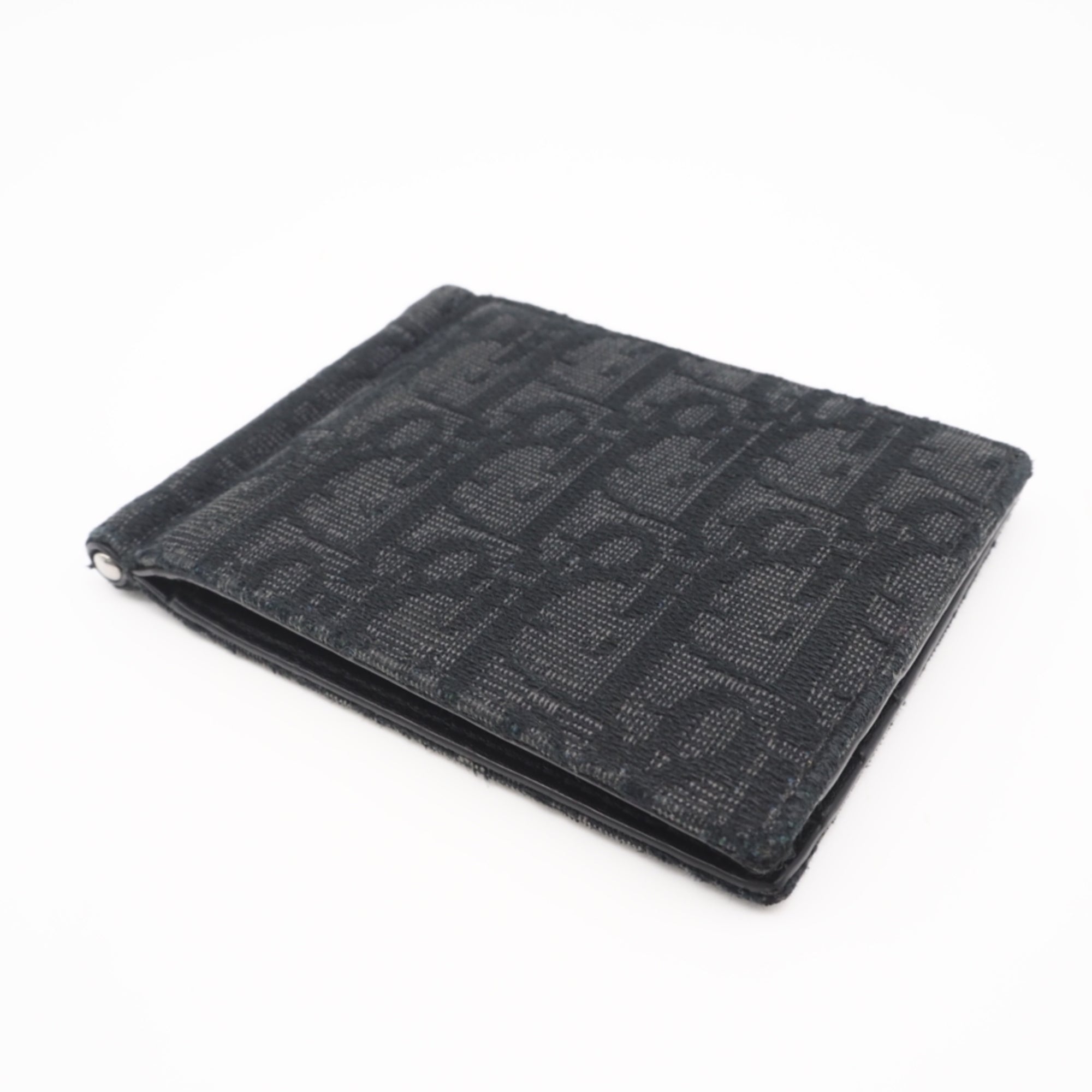 Christian Dior Black Gray Canvas Leather Money Clip (Pre-Owned)