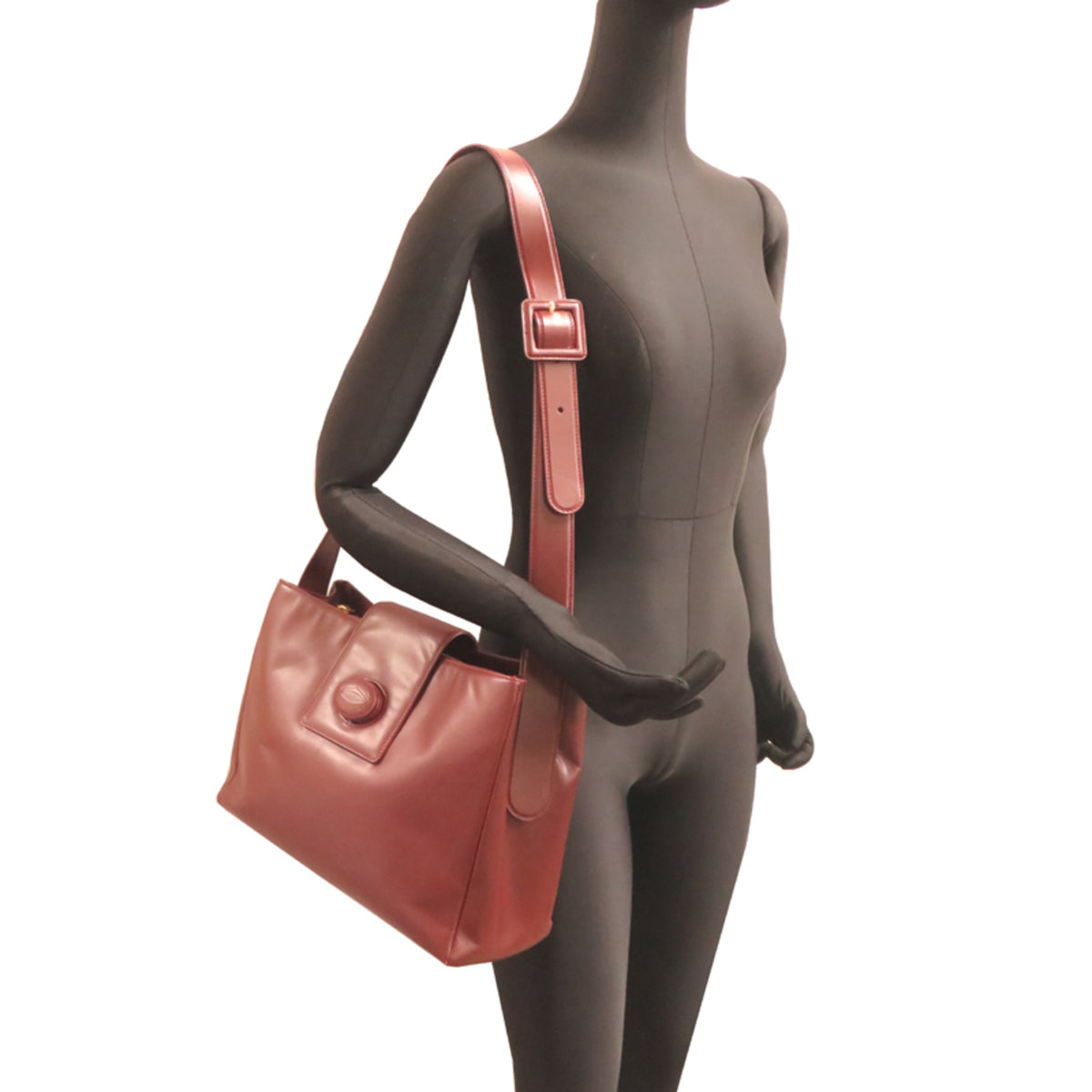Cartier Bordeaux Red Color Leather Shoulder Bag (Pre-Owned)