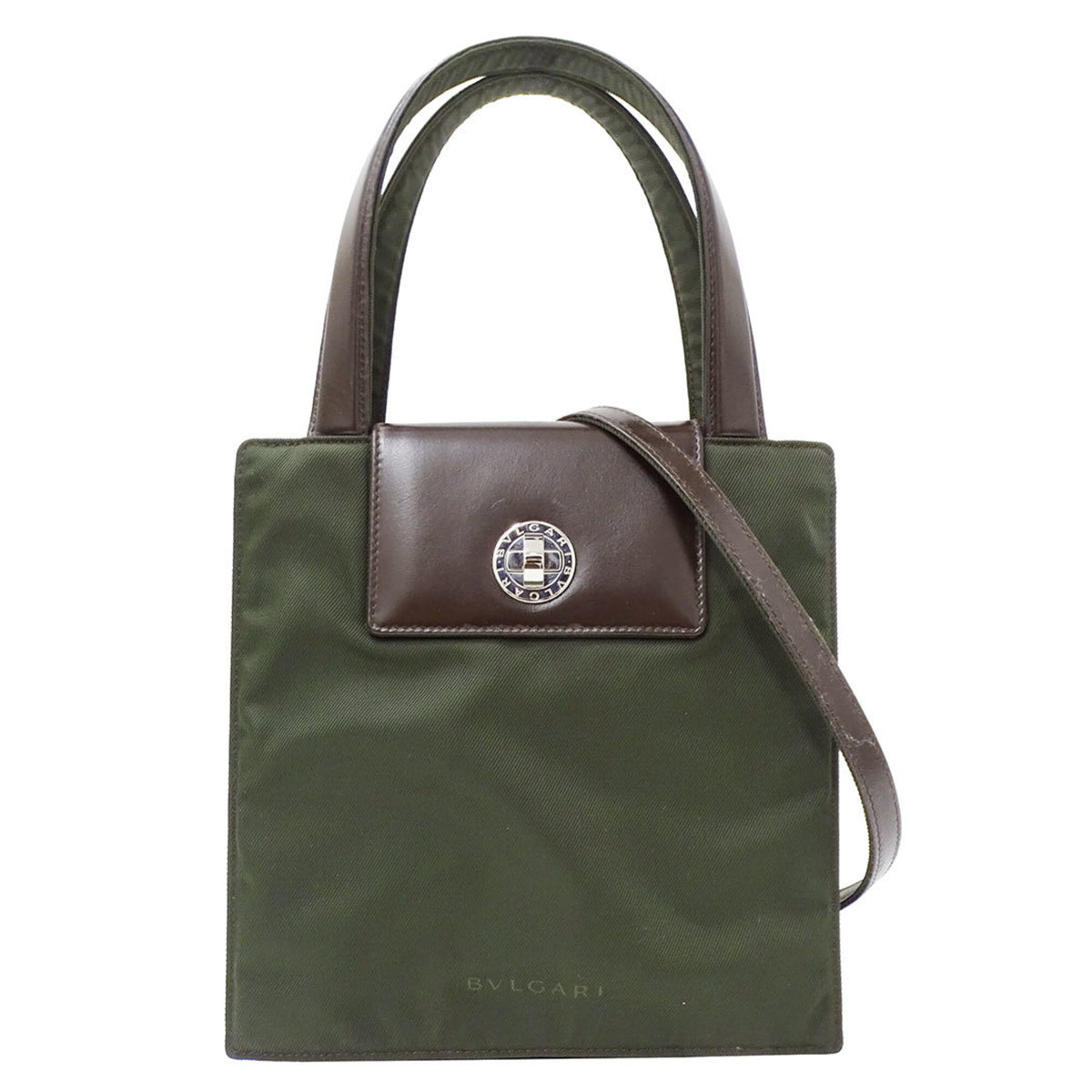 Bvlgari Green Khaki Leather Canvas Shoulder Bag (Pre-Owned)