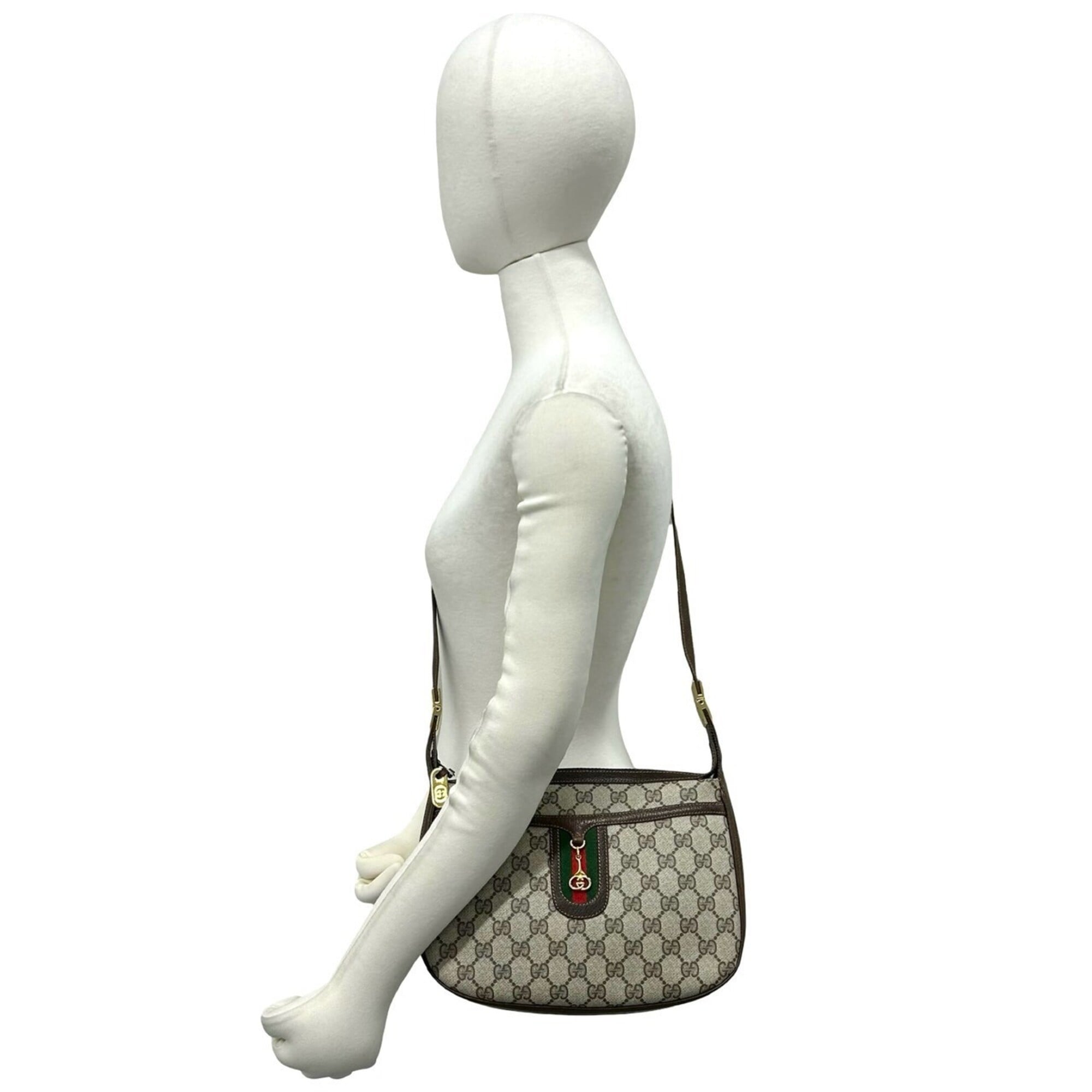 Gucci Brown Green Red Color Leather Pvc Shoulder Bag (Pre-Owned)