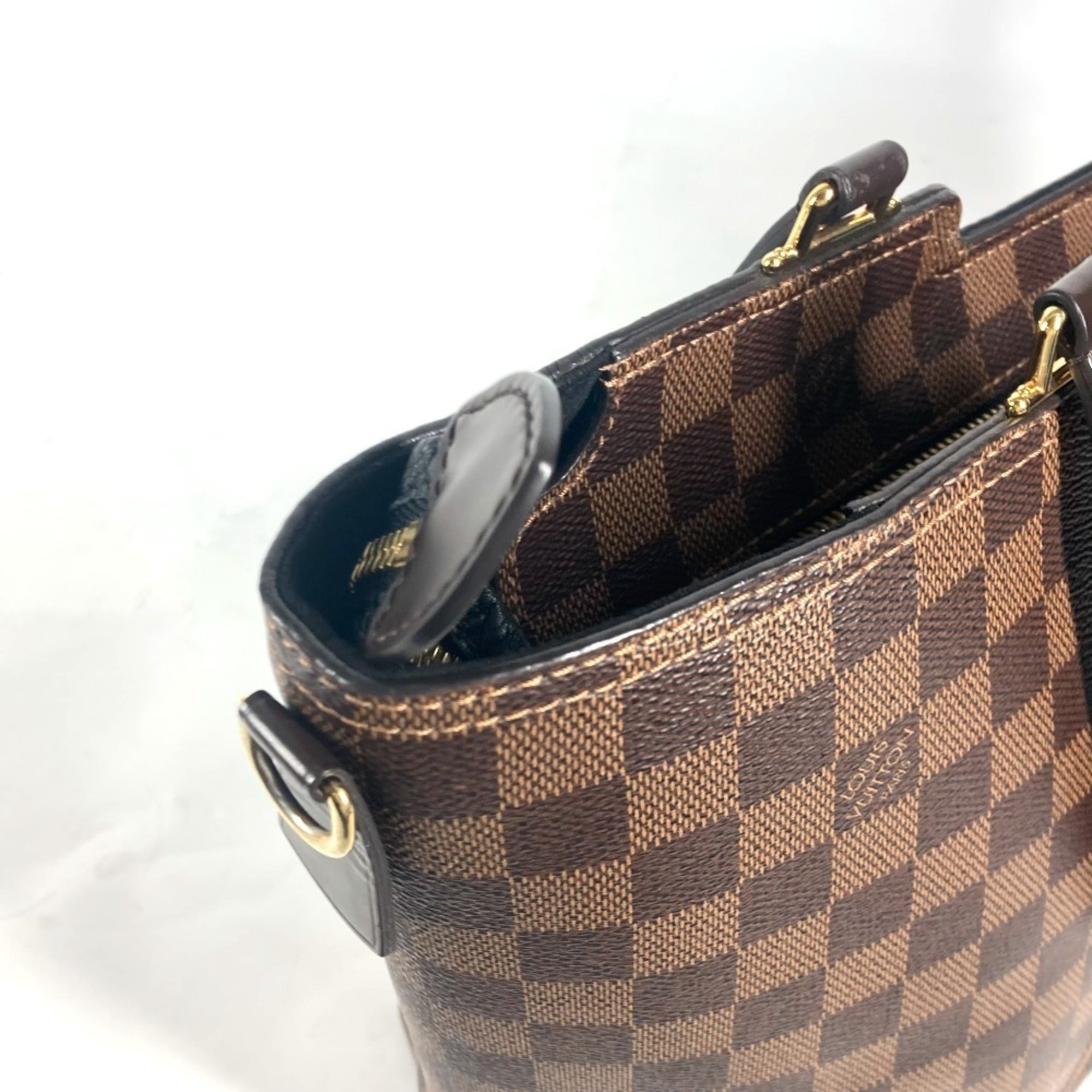 Louis Vuitton Black Brown Damier Canvas Leather Shoulder Bag Tote Bag (Pre-Owned)