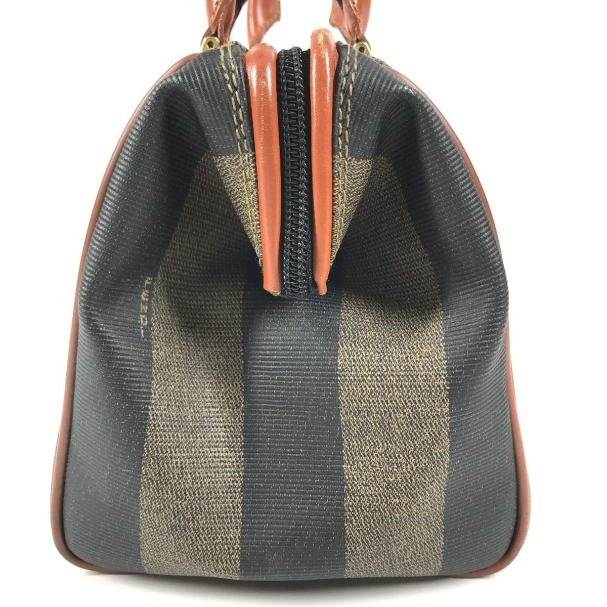 Fendi Pequin Brown Khaki Pvc Leather Boston Bag Handbag (Pre-Owned)