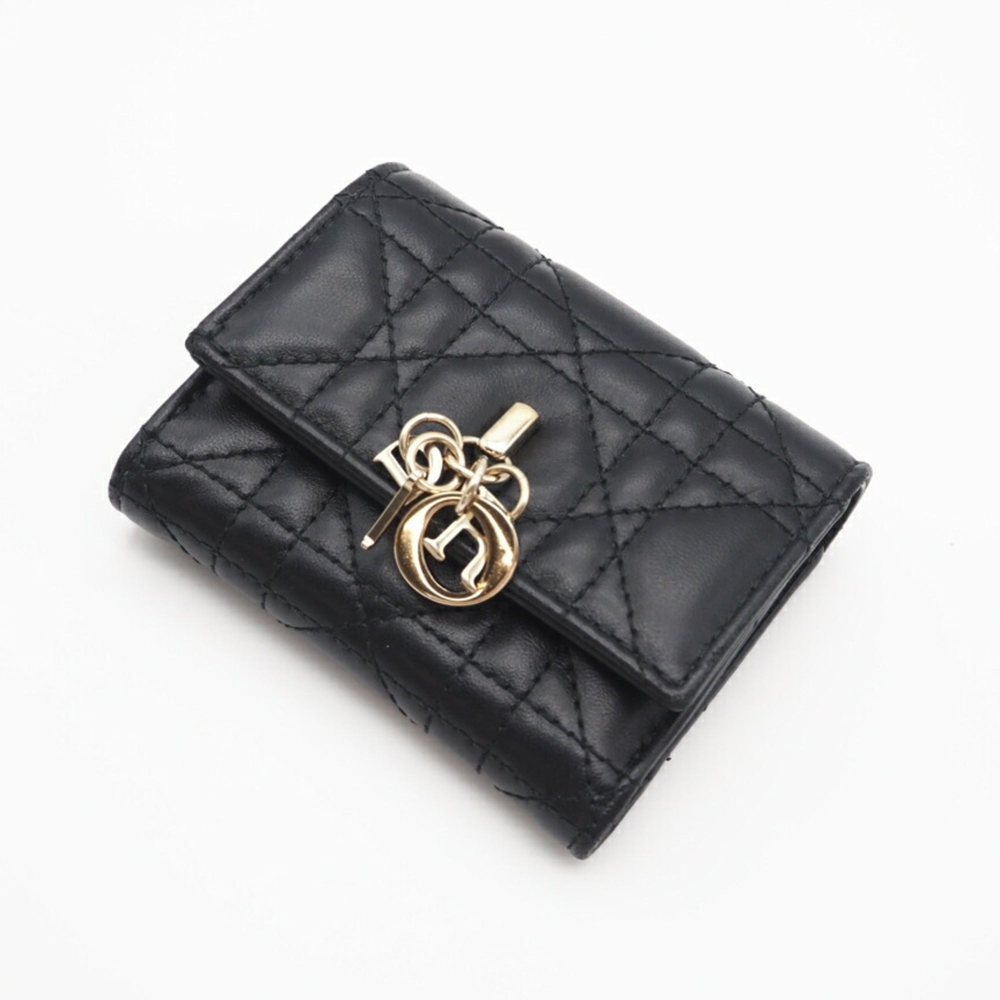 Christian Dior Black Leather Wallet (Tri-Fold) (Pre-Owned)