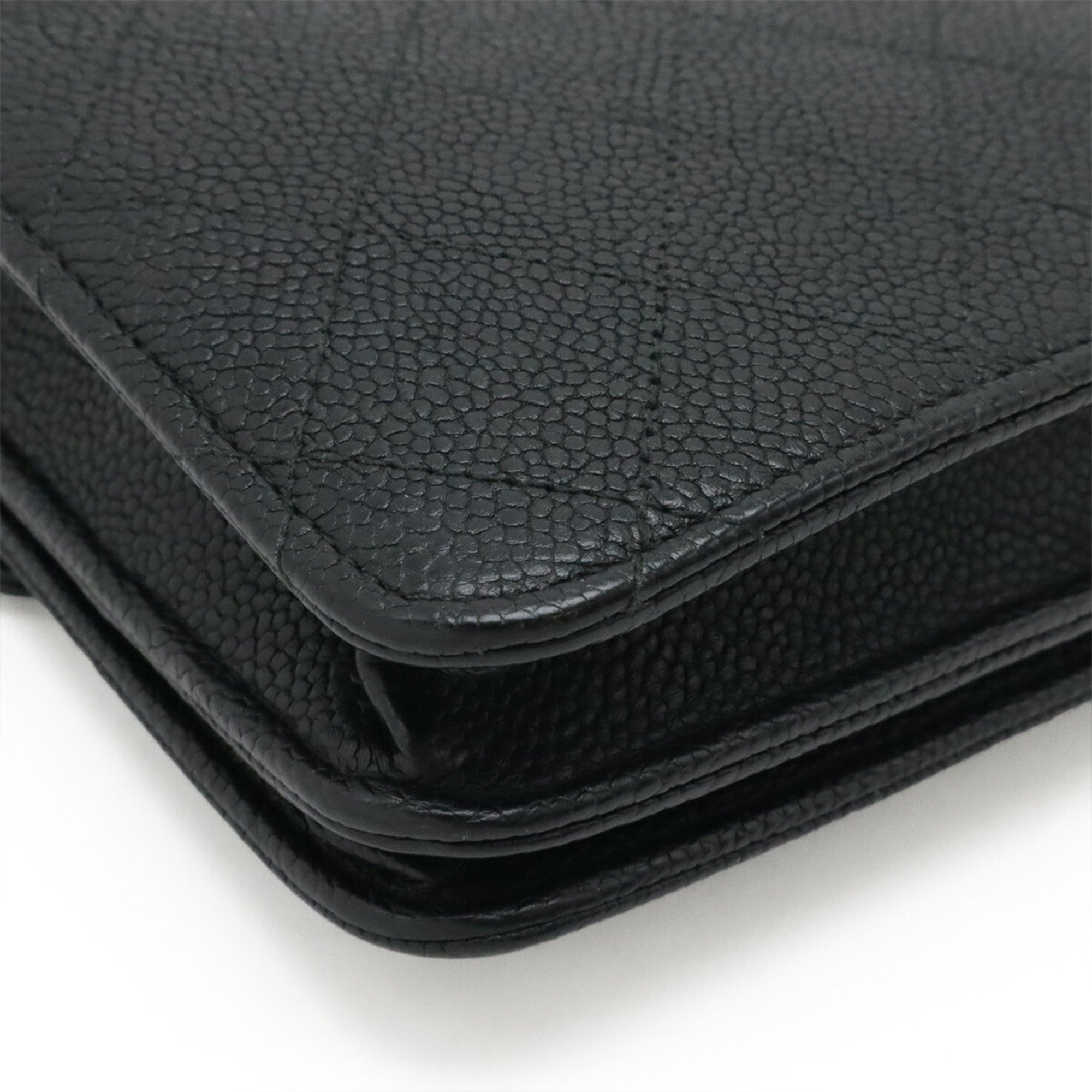 Chanel Matelasse Black Grained Calfskin Chain/Shoulder Wallet (Pre-Owned)