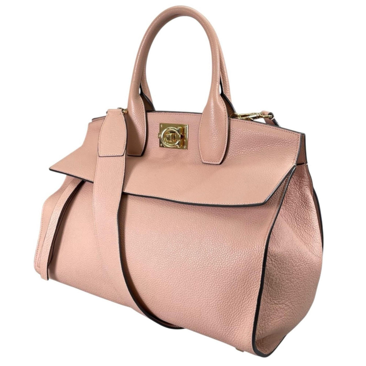 Salvatore Ferragamo Pink Beige Leather Handbag Shoulder Bag (Pre-Owned)