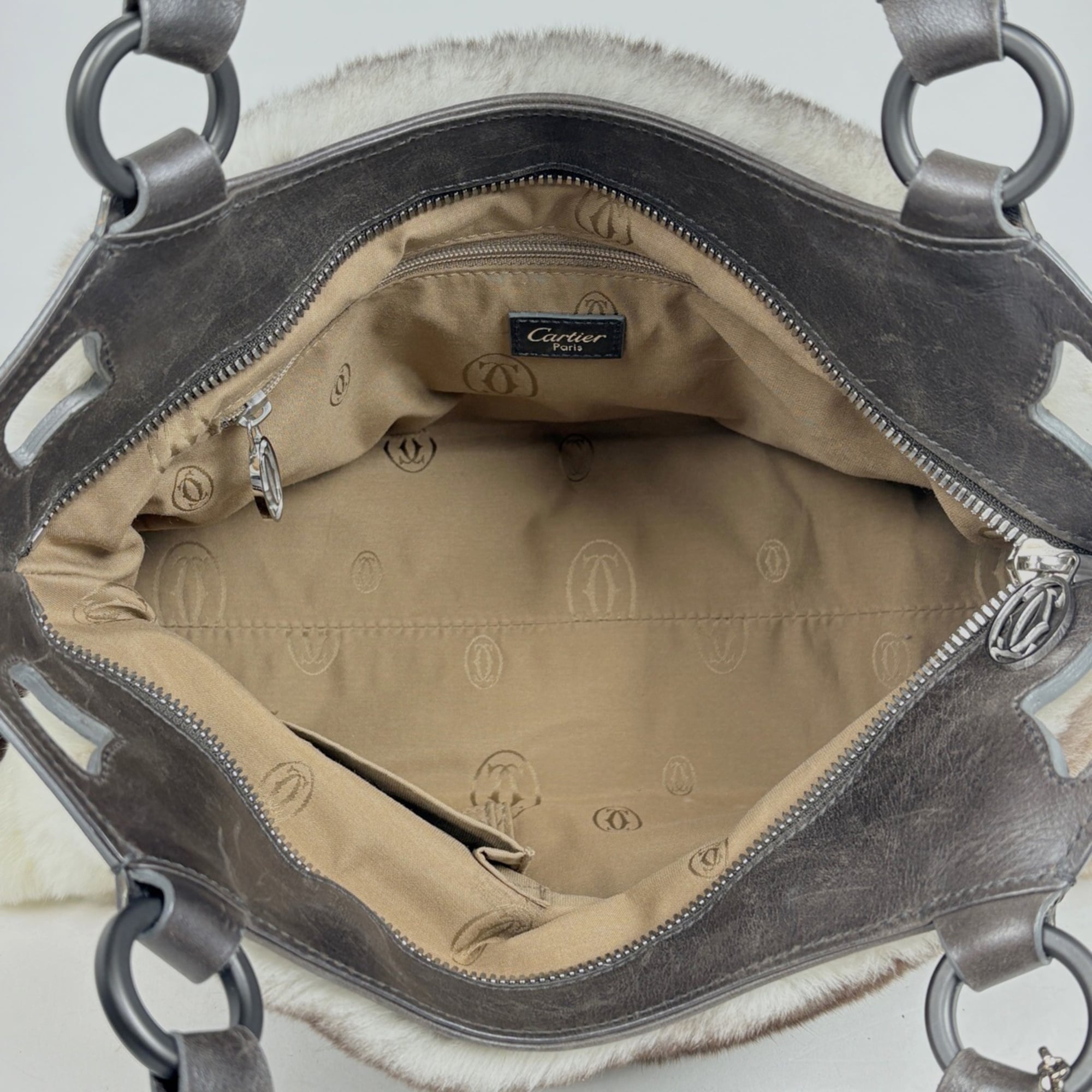 Cartier Grayish Fur Leather Handbag (Pre-Owned)