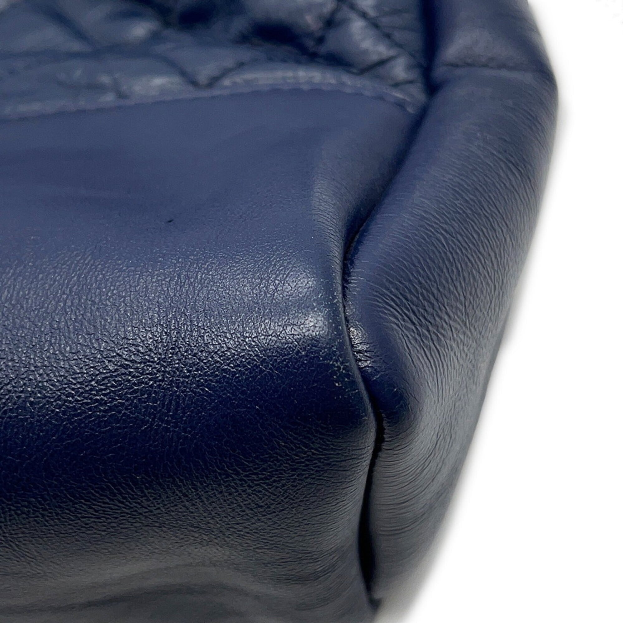 Chanel Navy Leather Handbag Shoulder Bag (Pre-Owned)