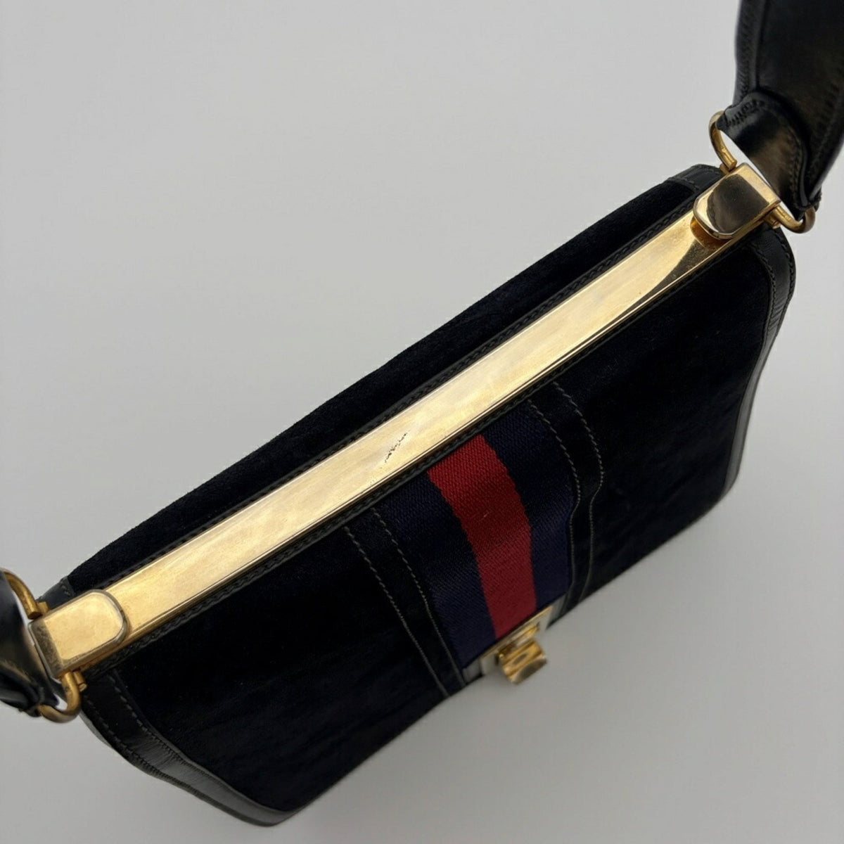 Gucci Sherry Line Navy Red Color Suede Leather Shoulder Bag (Pre-Owned)