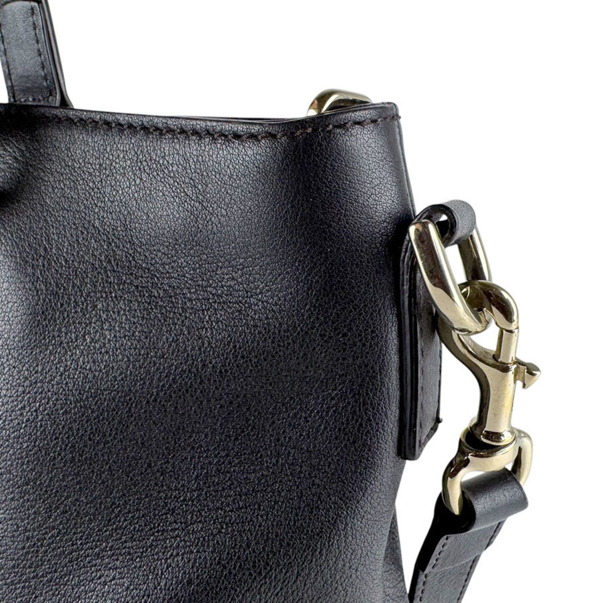 Gucci Dark Brown Leather Handbag Shoulder Bag (Pre-Owned)