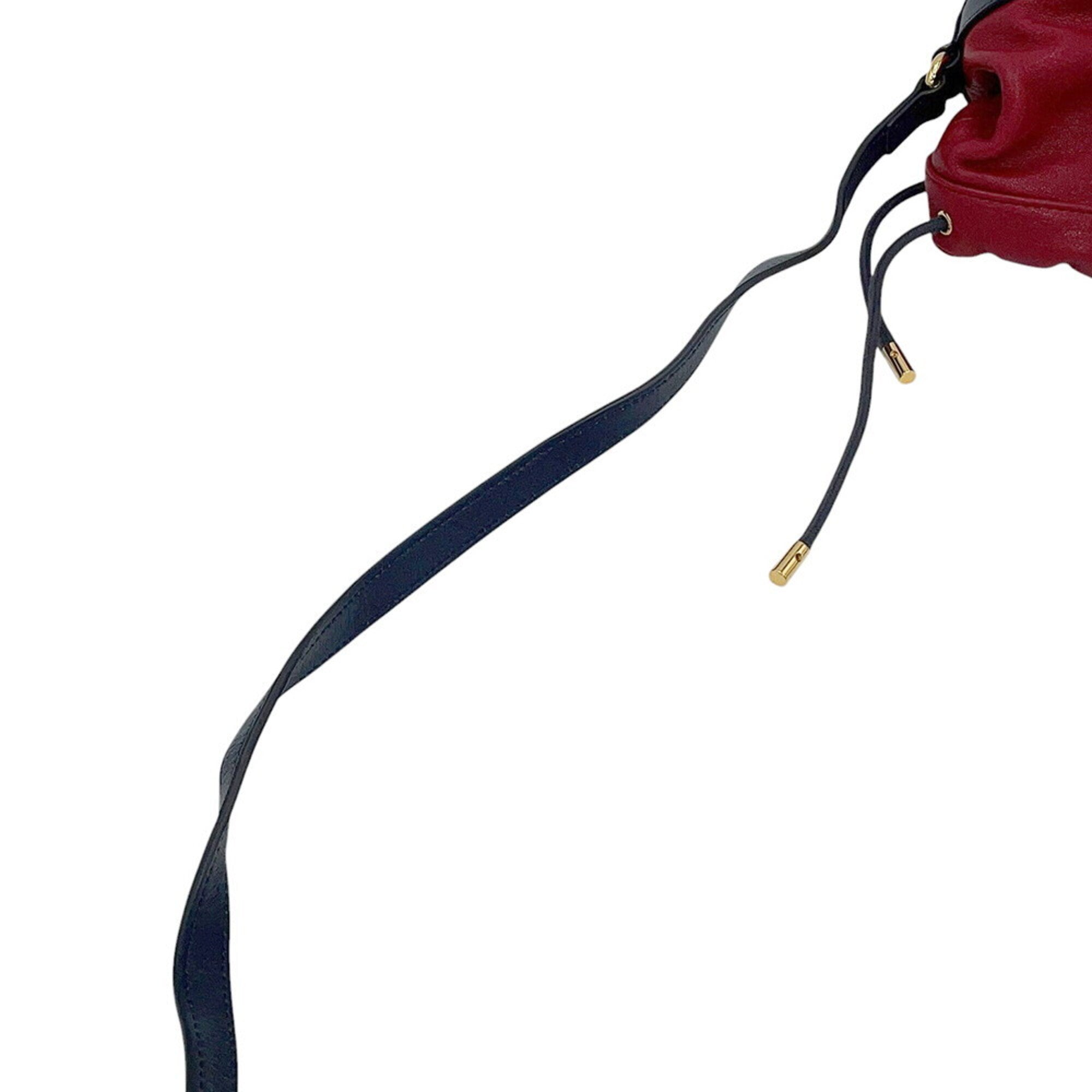 Gucci Navy Red Color Leather Shoulder Bag (Pre-Owned)