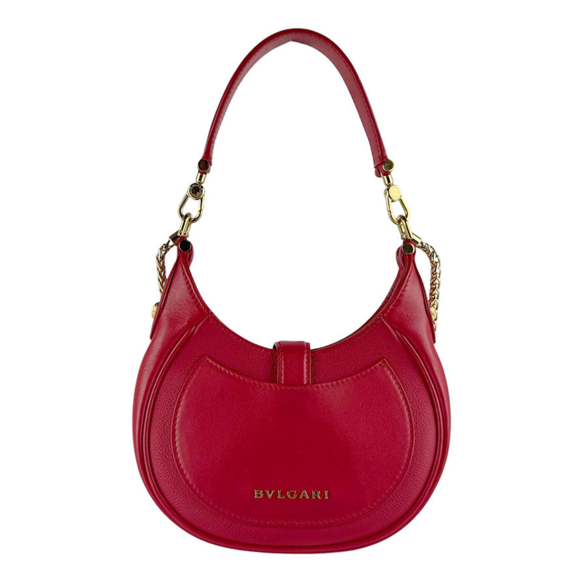 Bvlgari Red Color Leather Handbag Shoulder Bag (Pre-Owned)