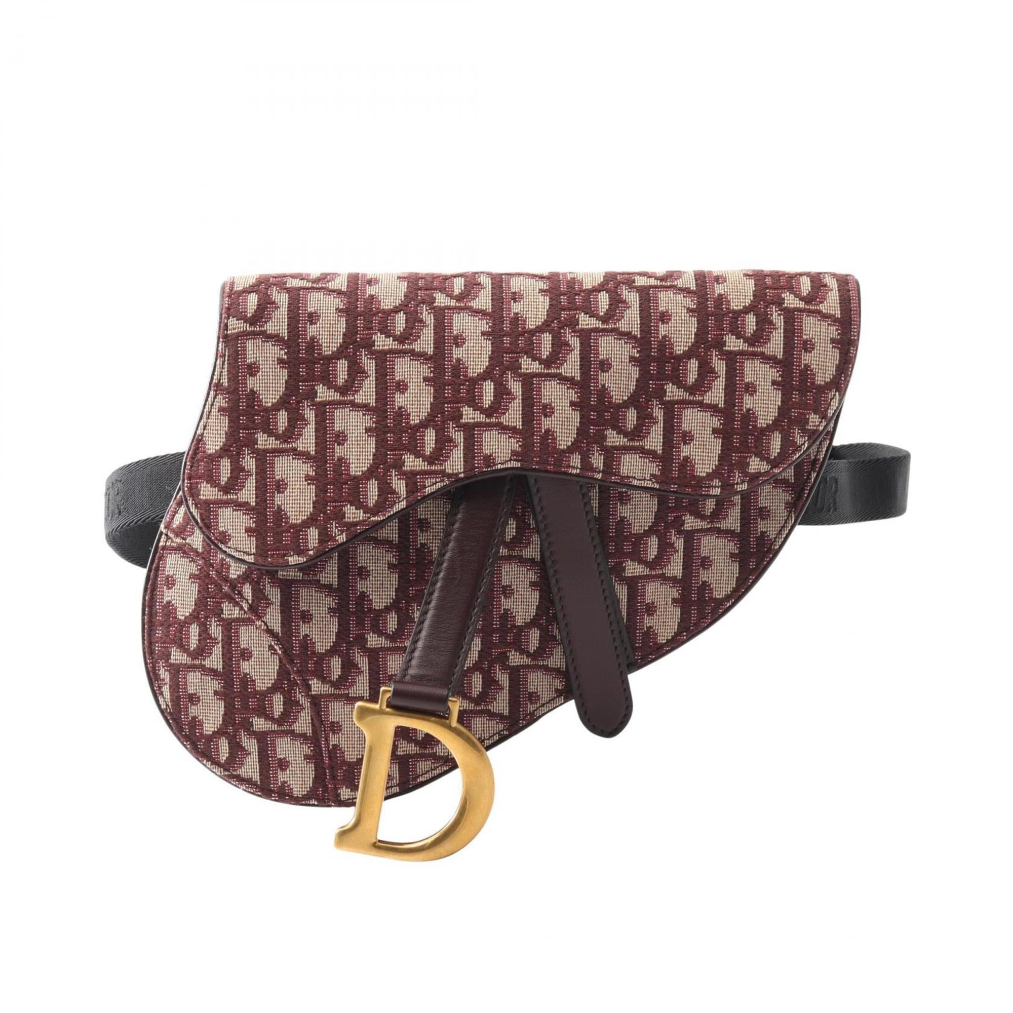 Christian Dior Beige Bordeaux Canvas Leather Fanny Pack Saddle Bag (Pre-Owned)