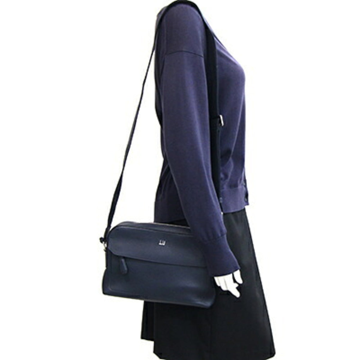Dunhill Navy Leather Canvas Pochette Shoulder Bag (Pre-Owned)