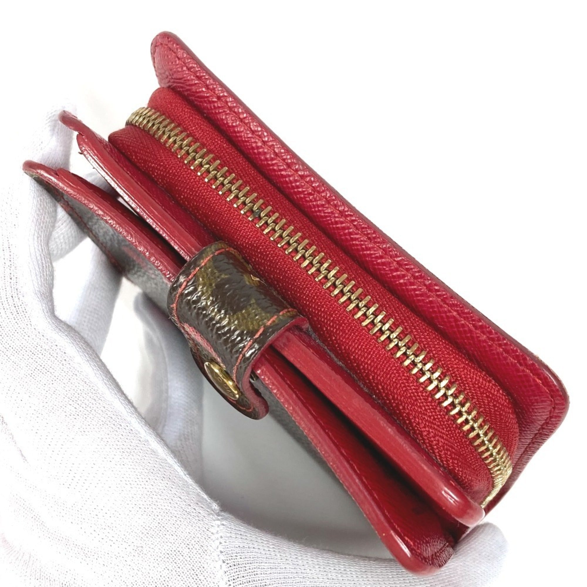 Louis Vuitton Brown Red Color Monogram Canvas Wallet (Bi-Fold) (Pre-Owned)