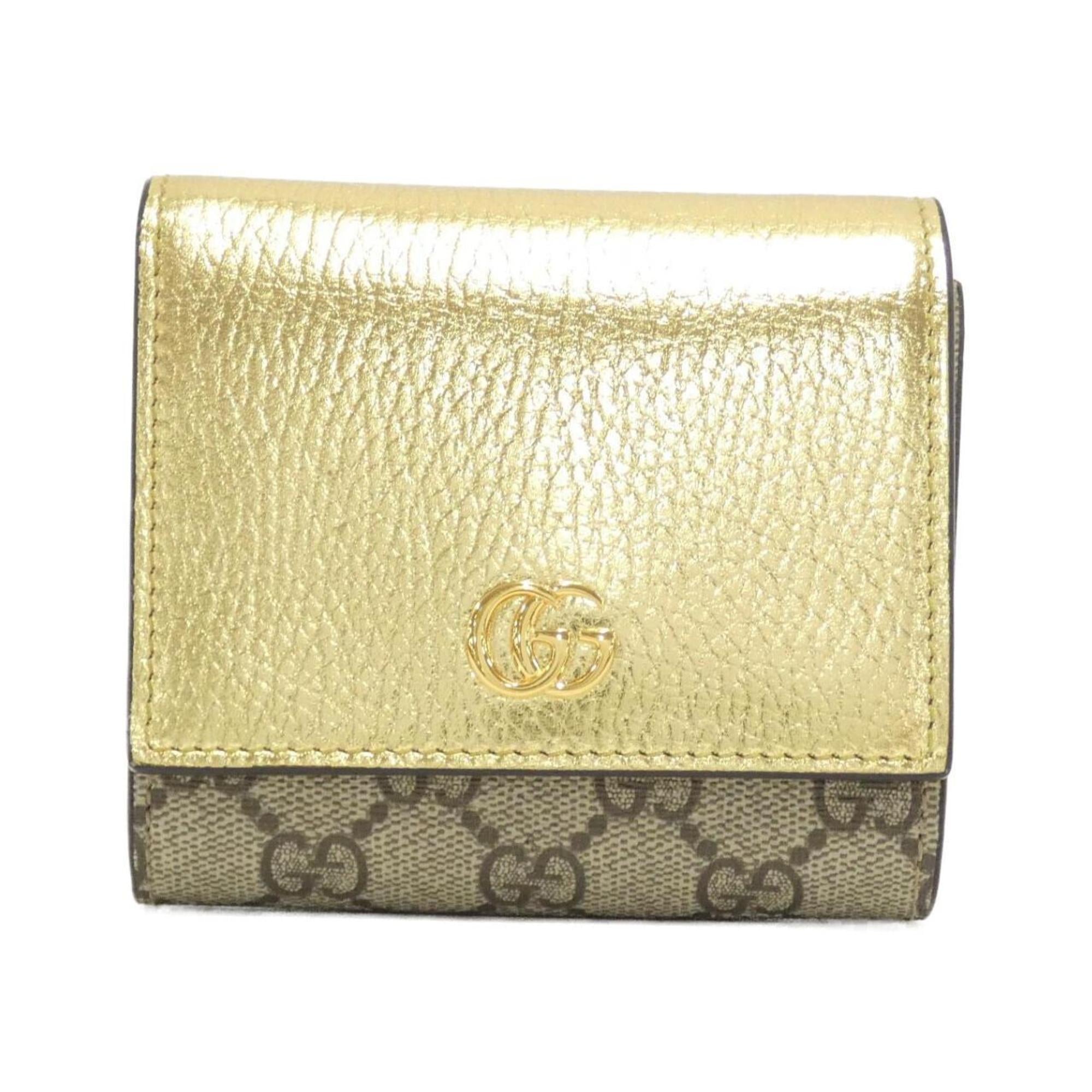 Gucci Beige Gold Gg Supreme Canvas Leather Wallet (Bi-Fold) (Pre-Owned)
