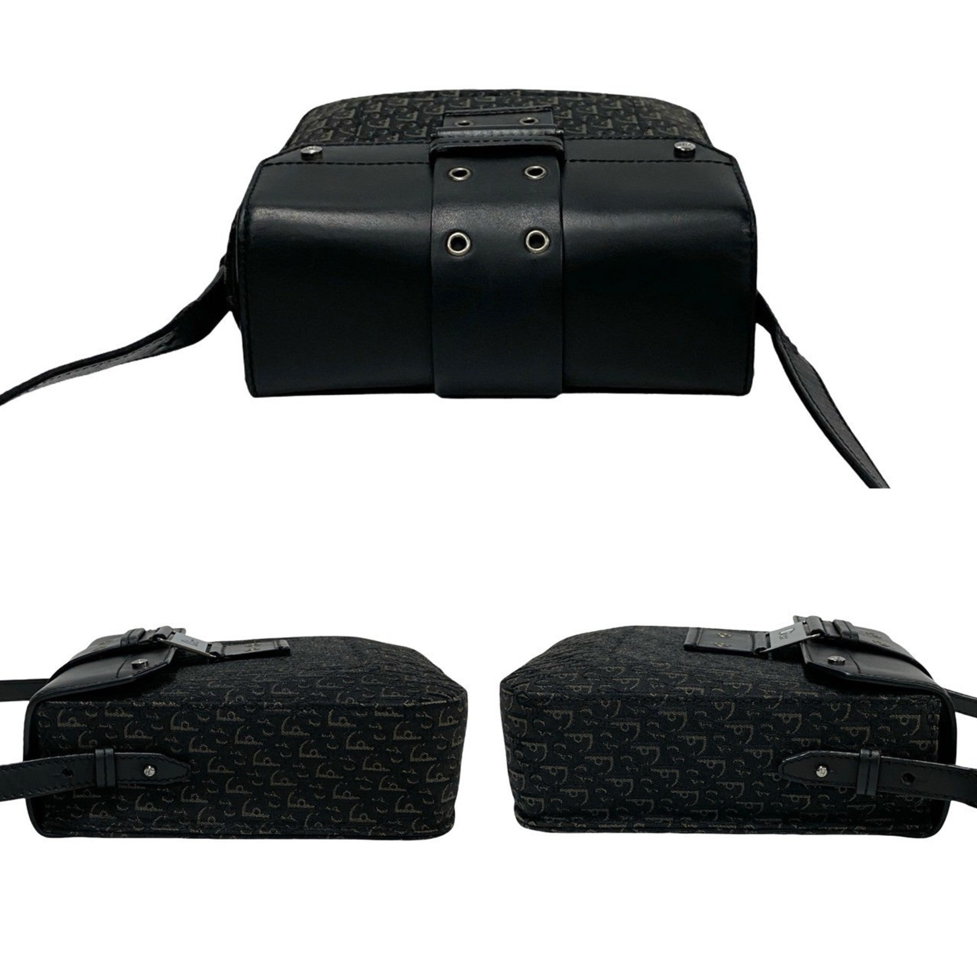 Christian Dior Black Leather Canvas Shoulder Bag (Pre-Owned)