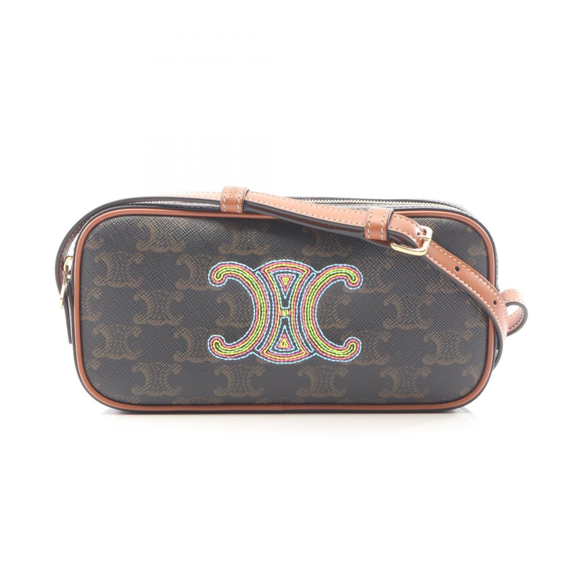 Celine Black Brown Pvc Coated Canvas Leather Handbag Shoulder Bag (Pre-Owned)