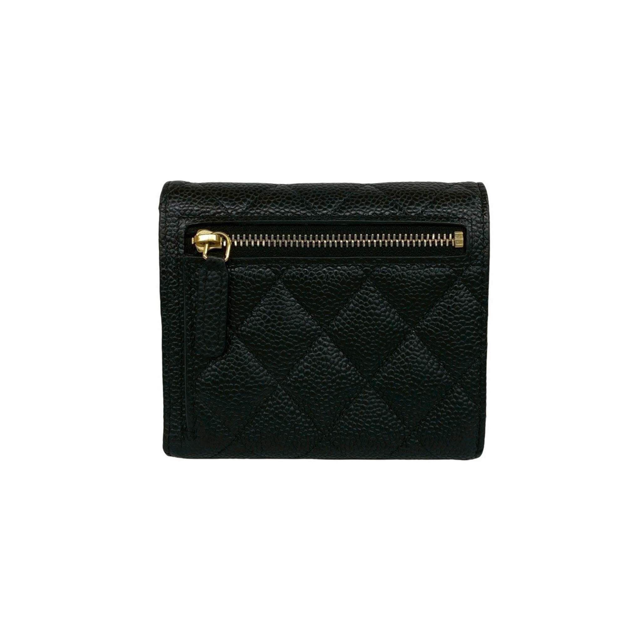 Chanel Black Grained Calfskin Wallet (Tri-Fold) (Pre-Owned)