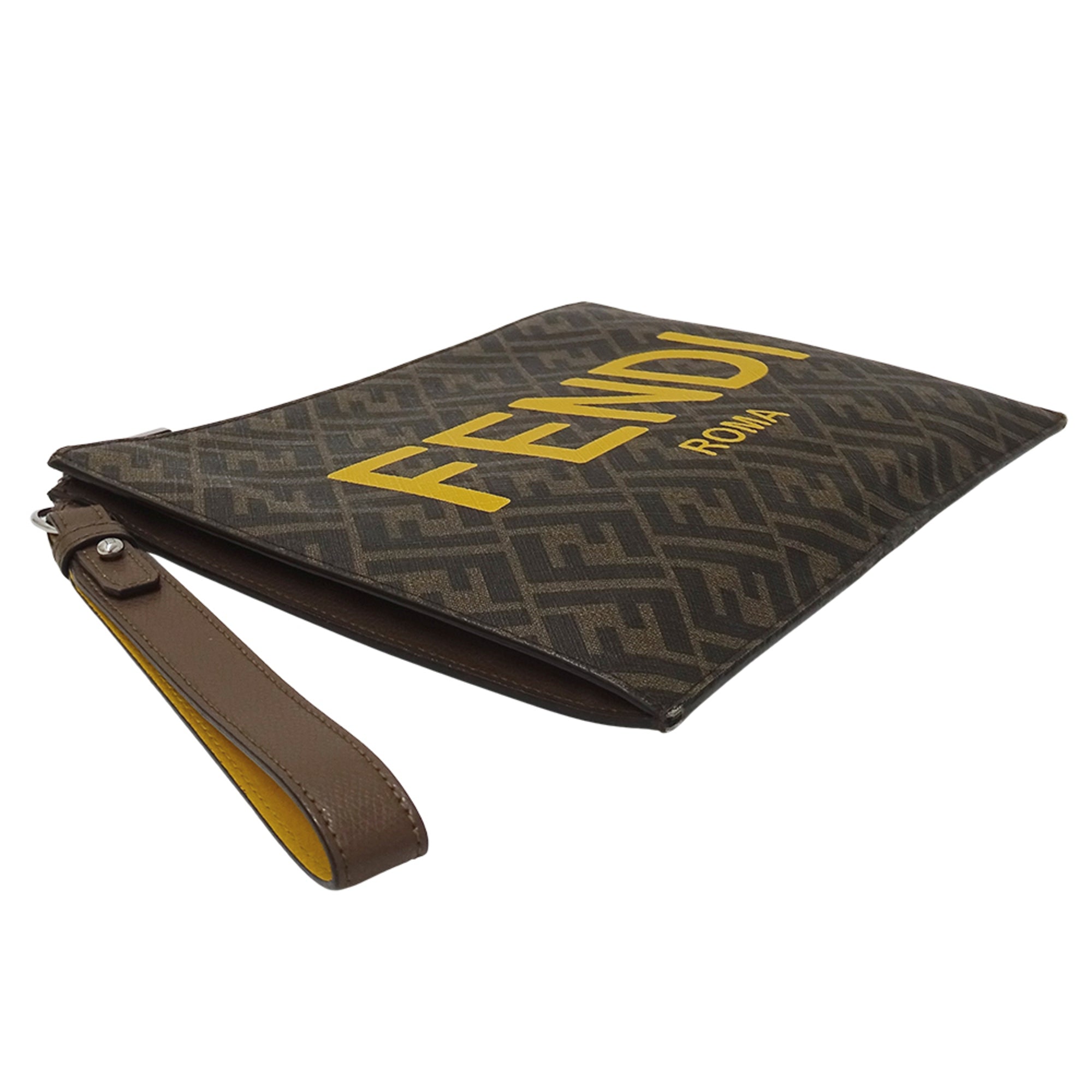 Fendi Zucca Brown Yellow Pvc Clutch Bag Handbag (Pre-Owned)