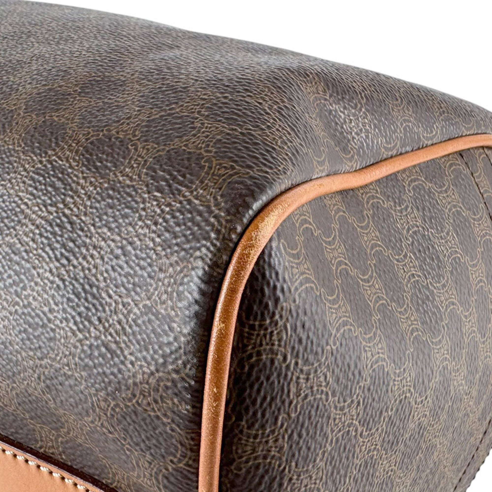 Celine Brown Coated Canvas Leather Boston Bag Handbag (Pre-Owned)
