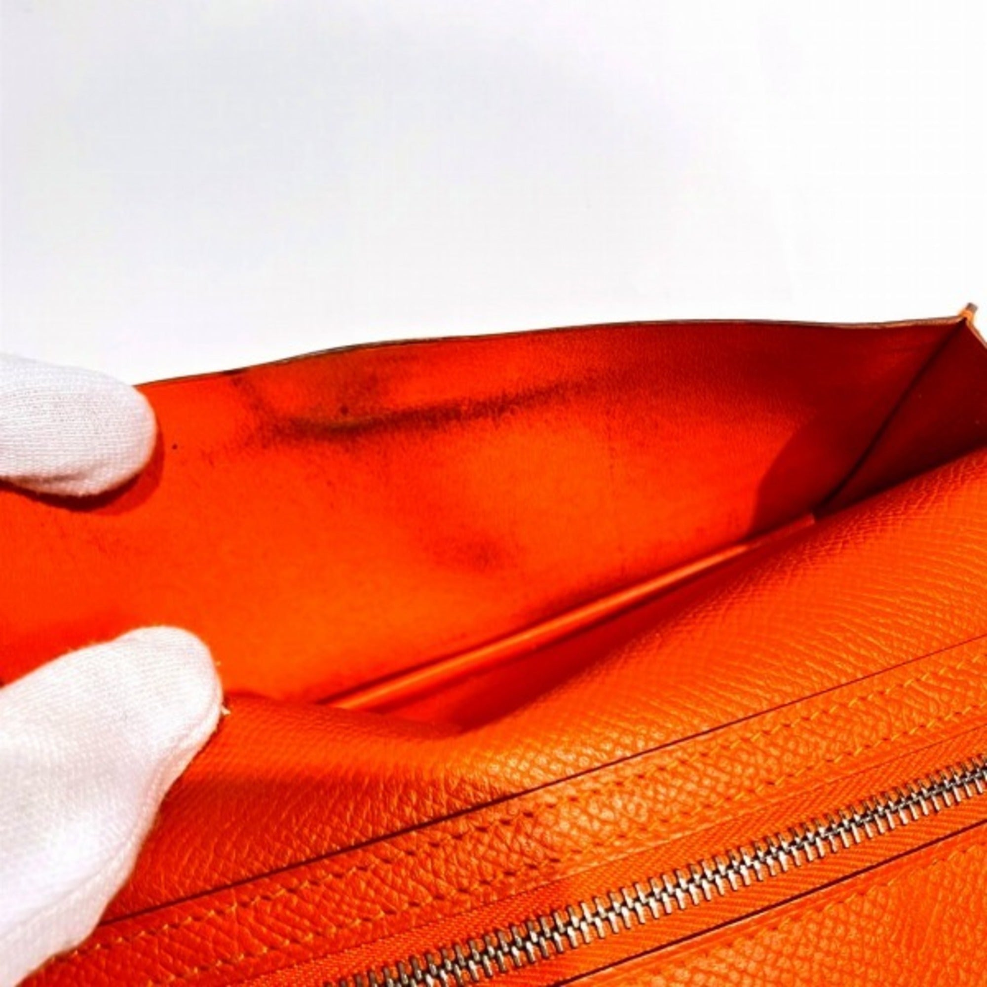 Hermes Orange Leather Long Wallet (Bi-Fold) (Pre-Owned)