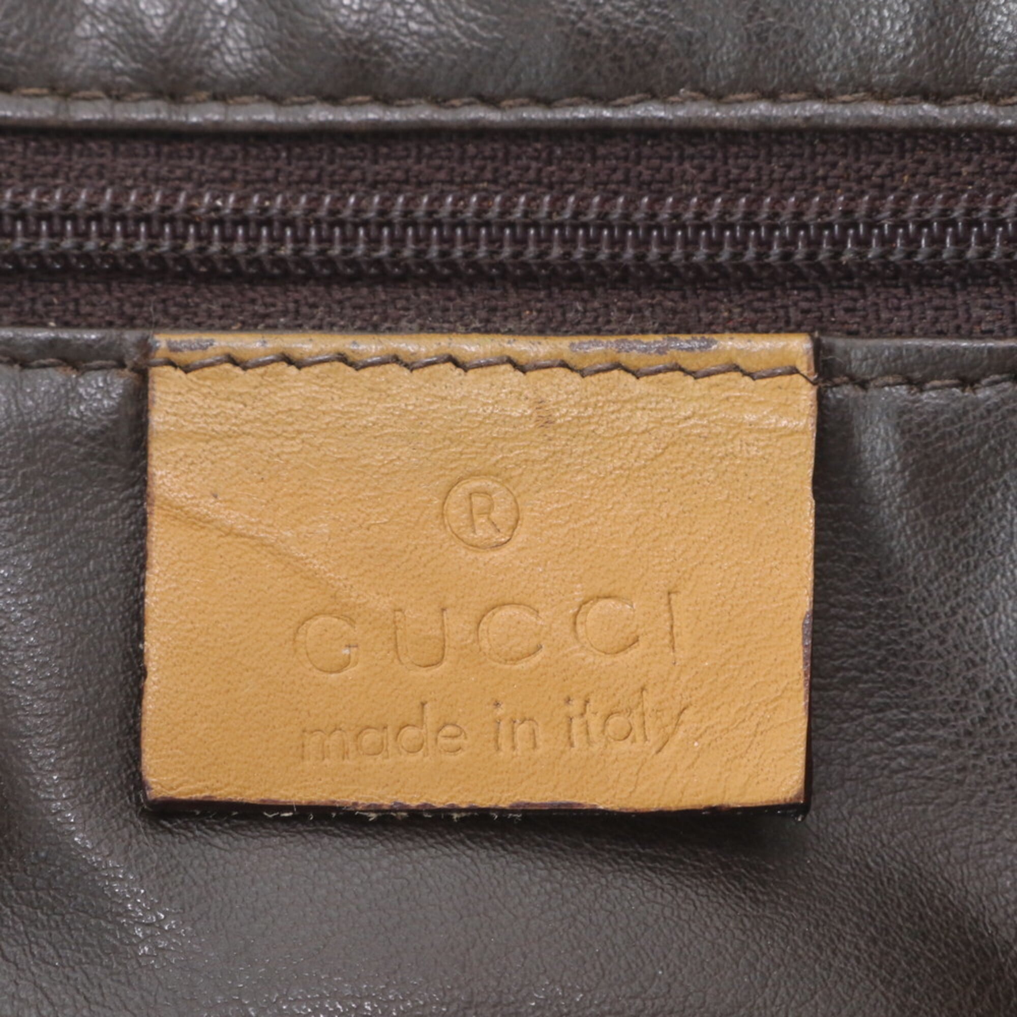 Gucci Brown Leather Canvas Handbag Shoulder Bag (Pre-Owned)
