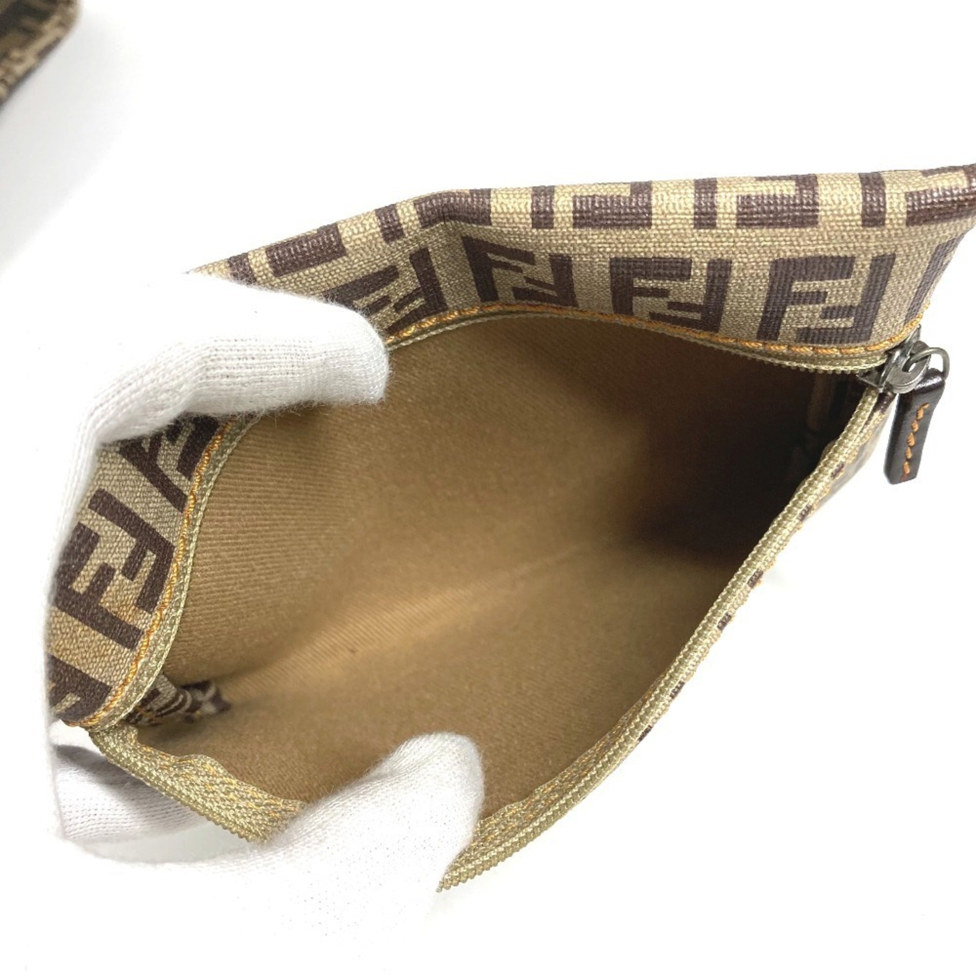 Fendi Zucca Beige Brown Coated Canvas Shoulder Bag Tote Bag (Pre-Owned)