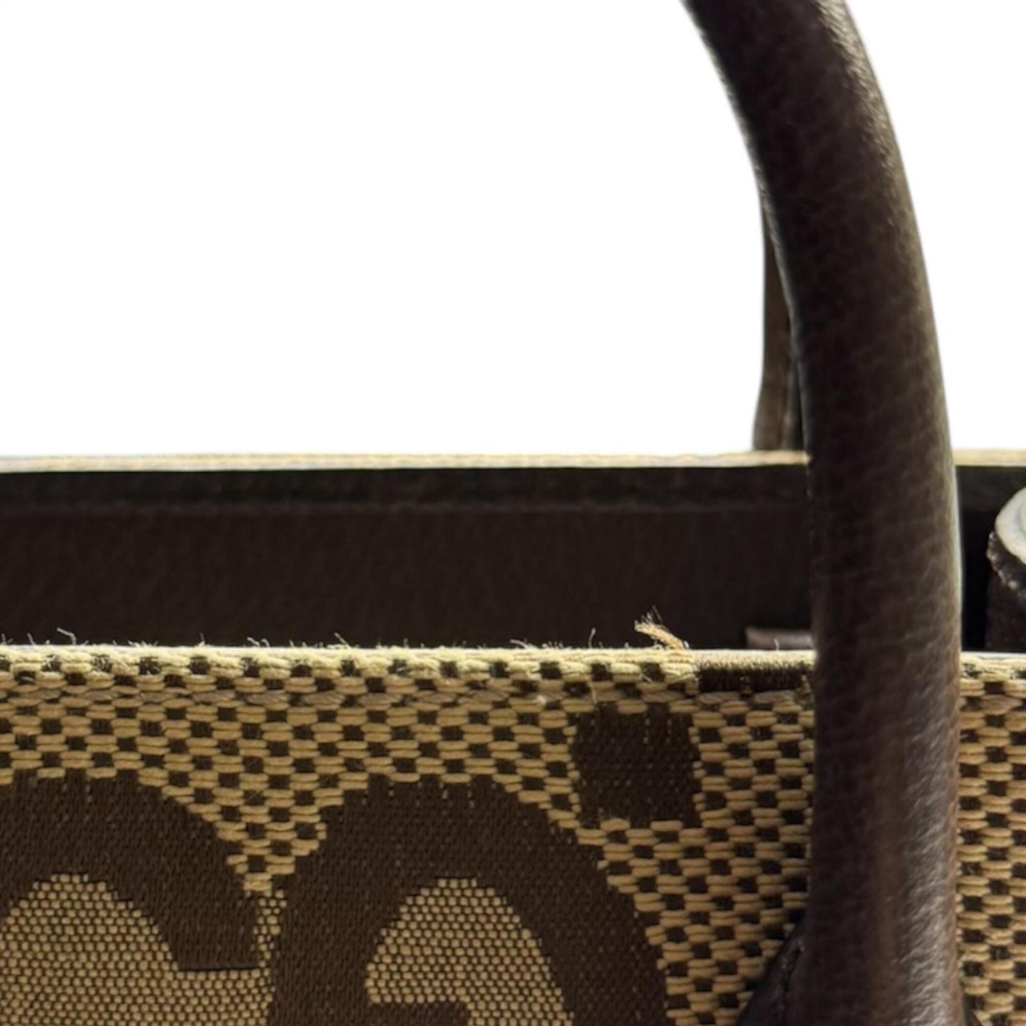 Gucci Gg Canvas Beige Brown Leather Canvas Shoulder Bag (Pre-Owned)