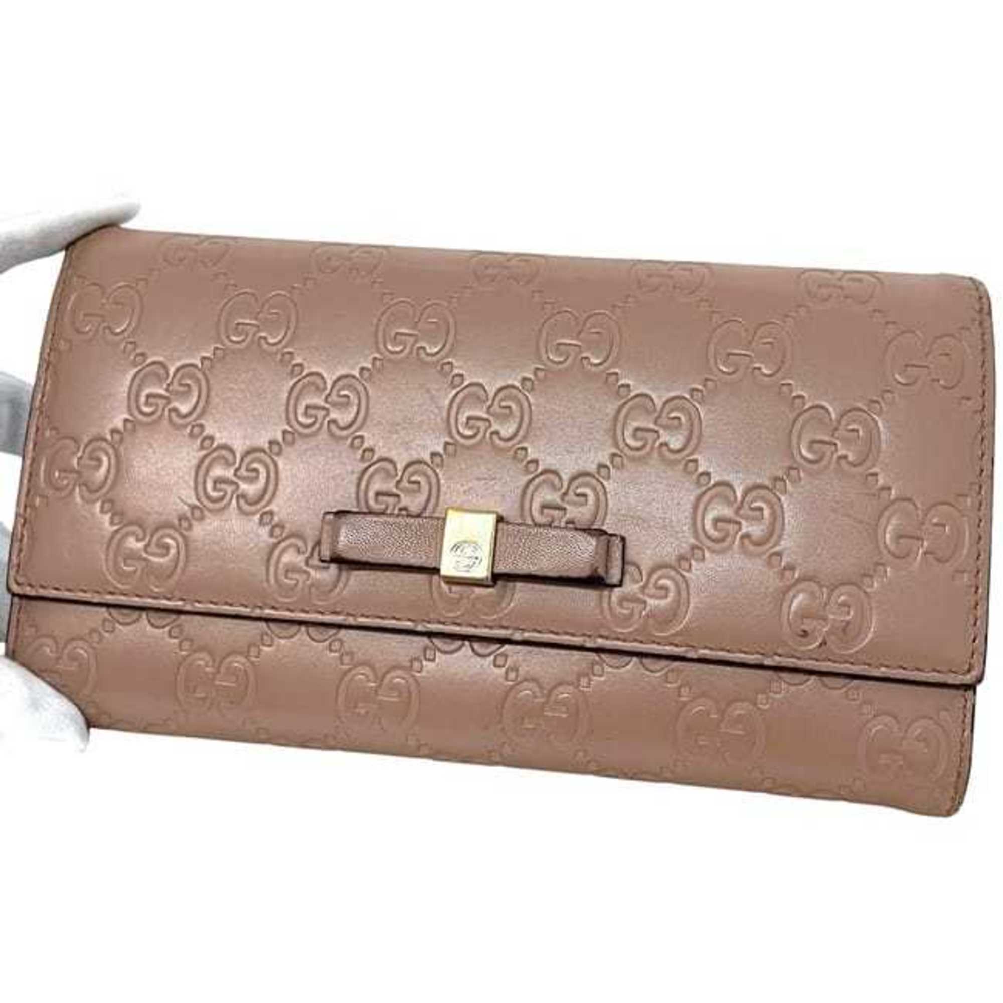 Gucci Beige Pink Leather Long Wallet (Bi-Fold) (Pre-Owned)