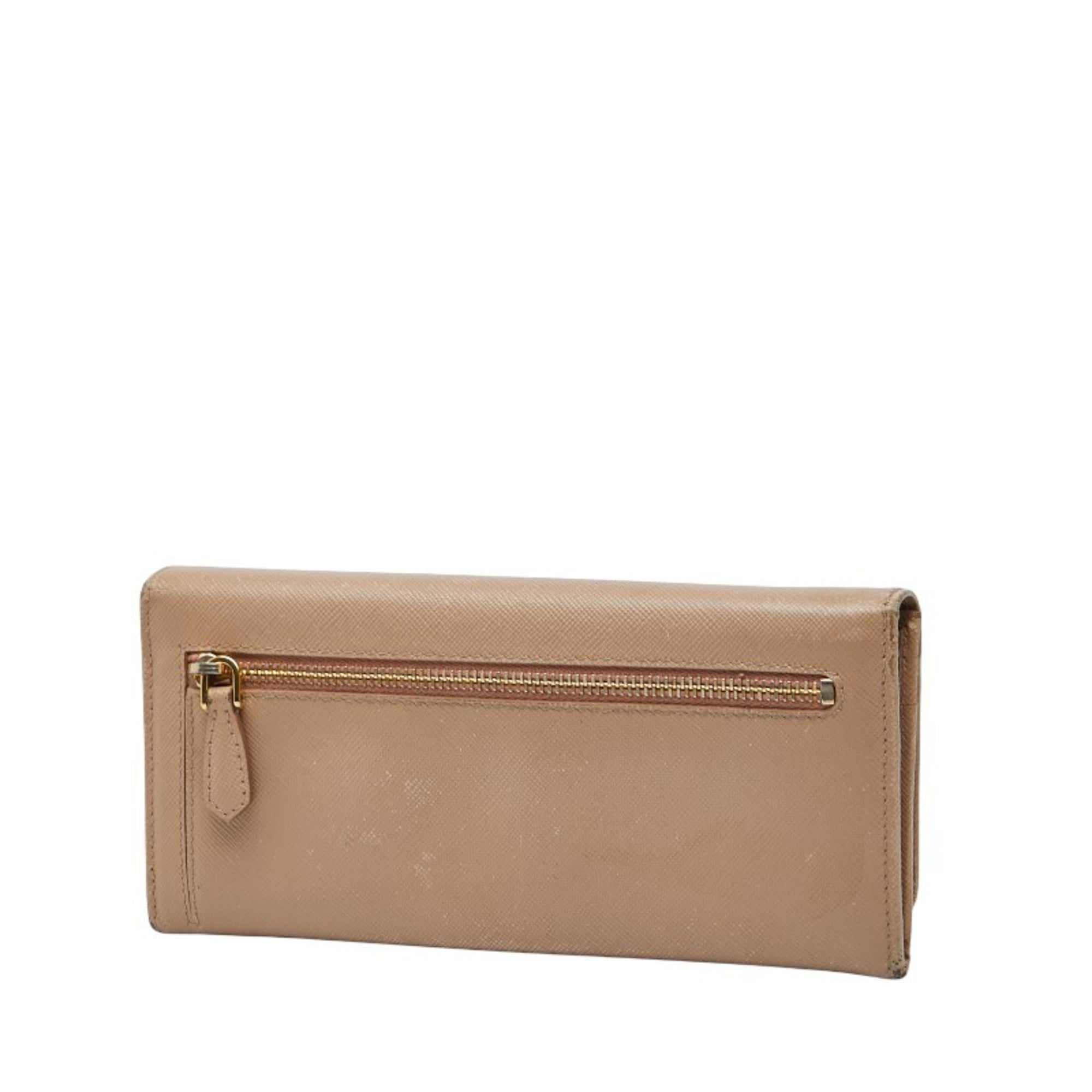 Prada Beige Leather Long Wallet (Tri-Fold) (Pre-Owned)