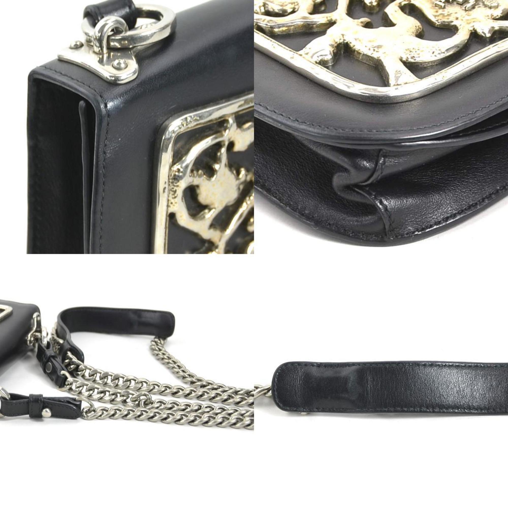 Prada Black Leather Metal Shoulder Bag (Pre-Owned)