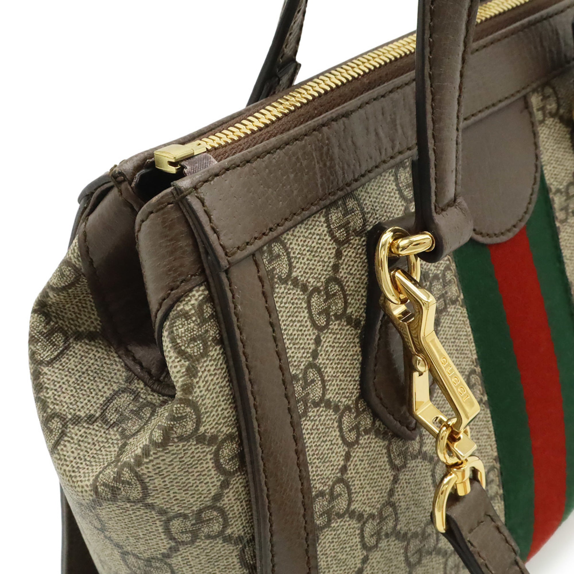 Gucci Ophidia Beige Green Red Color Gg Supreme Leather Handbag Shoulder Bag Tote Bag (Pre-Owned)