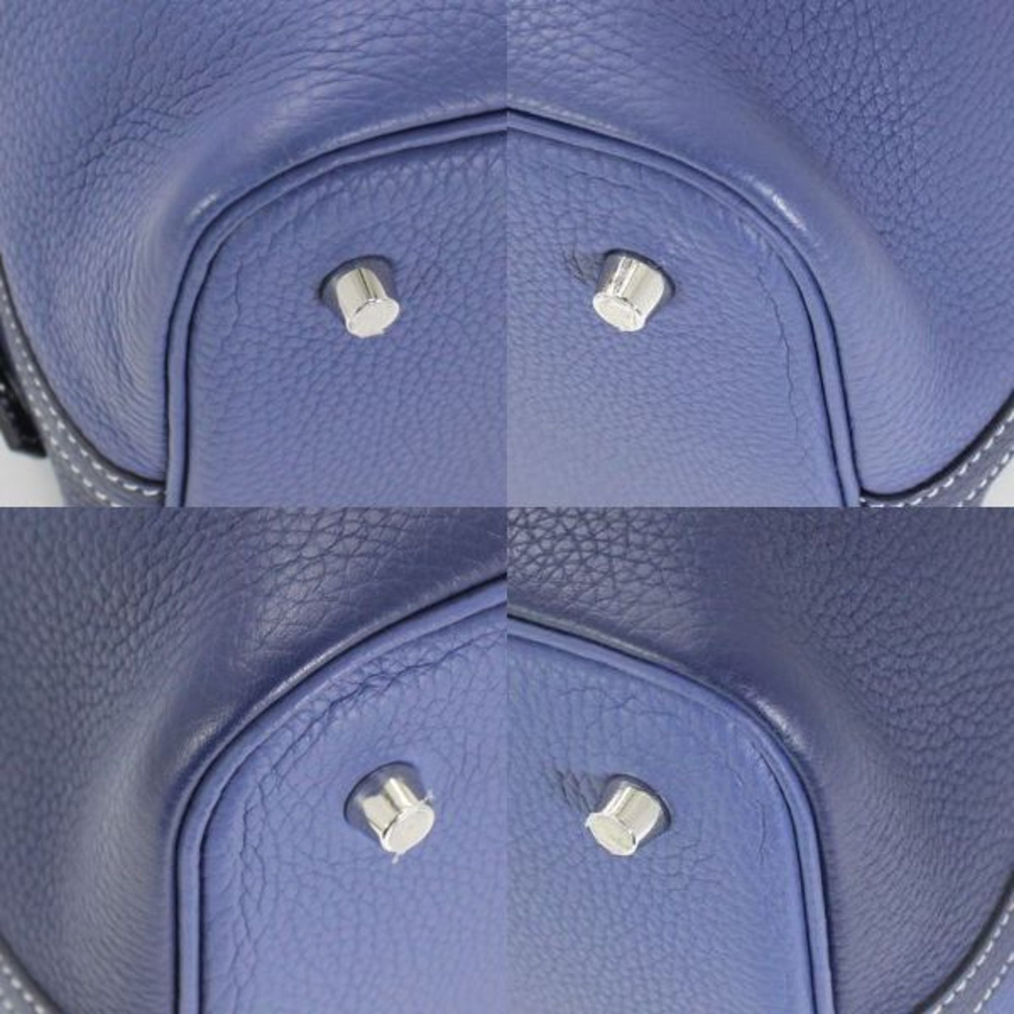 Hermes Bleu Saphir Taurillon Clemence Leather Handbag Tote Bag (Pre-Owned)