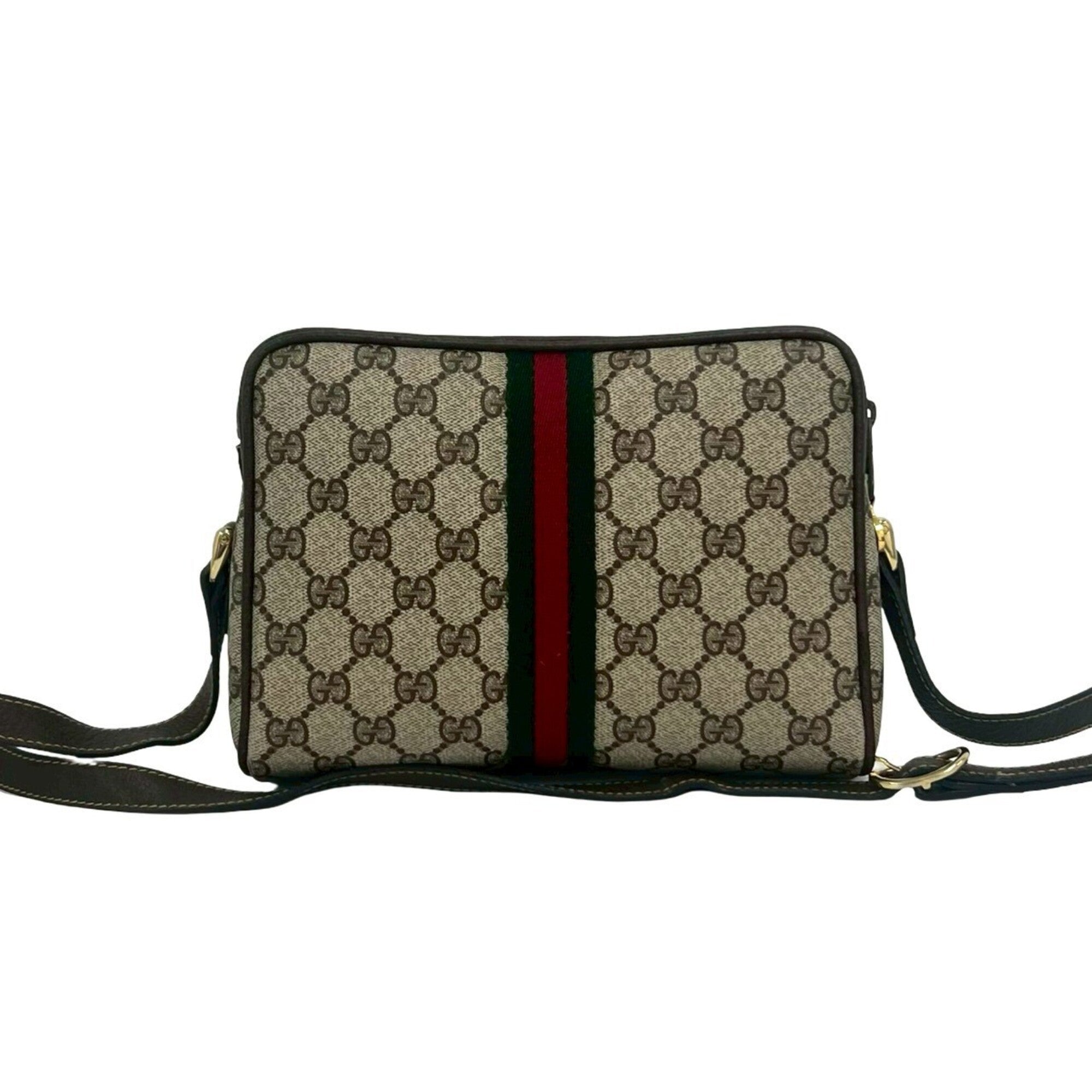Gucci Brown Green Red Color Pvc Leather Shoulder Bag (Pre-Owned)