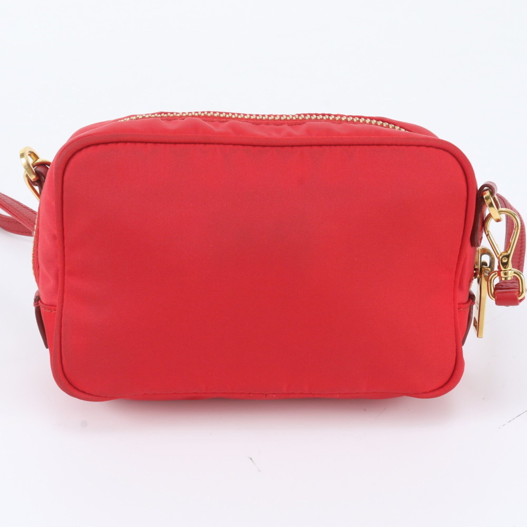 Prada Red Color Nylon Leather Shoulder Bag (Pre-Owned)